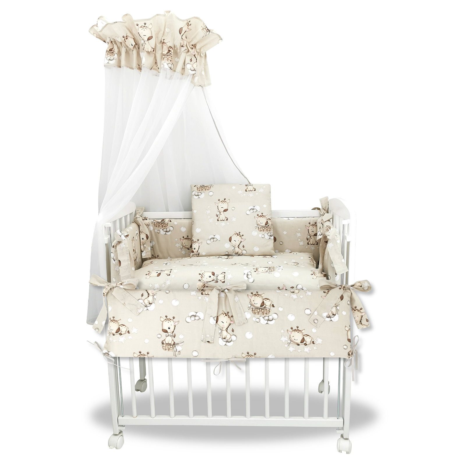 Baby-Delux Beistellbett Babybett Giraffe Beige, 10-tlg., Stillbett 90x40 weiß höhenverstellbar, Matratze inkl. komplett Set