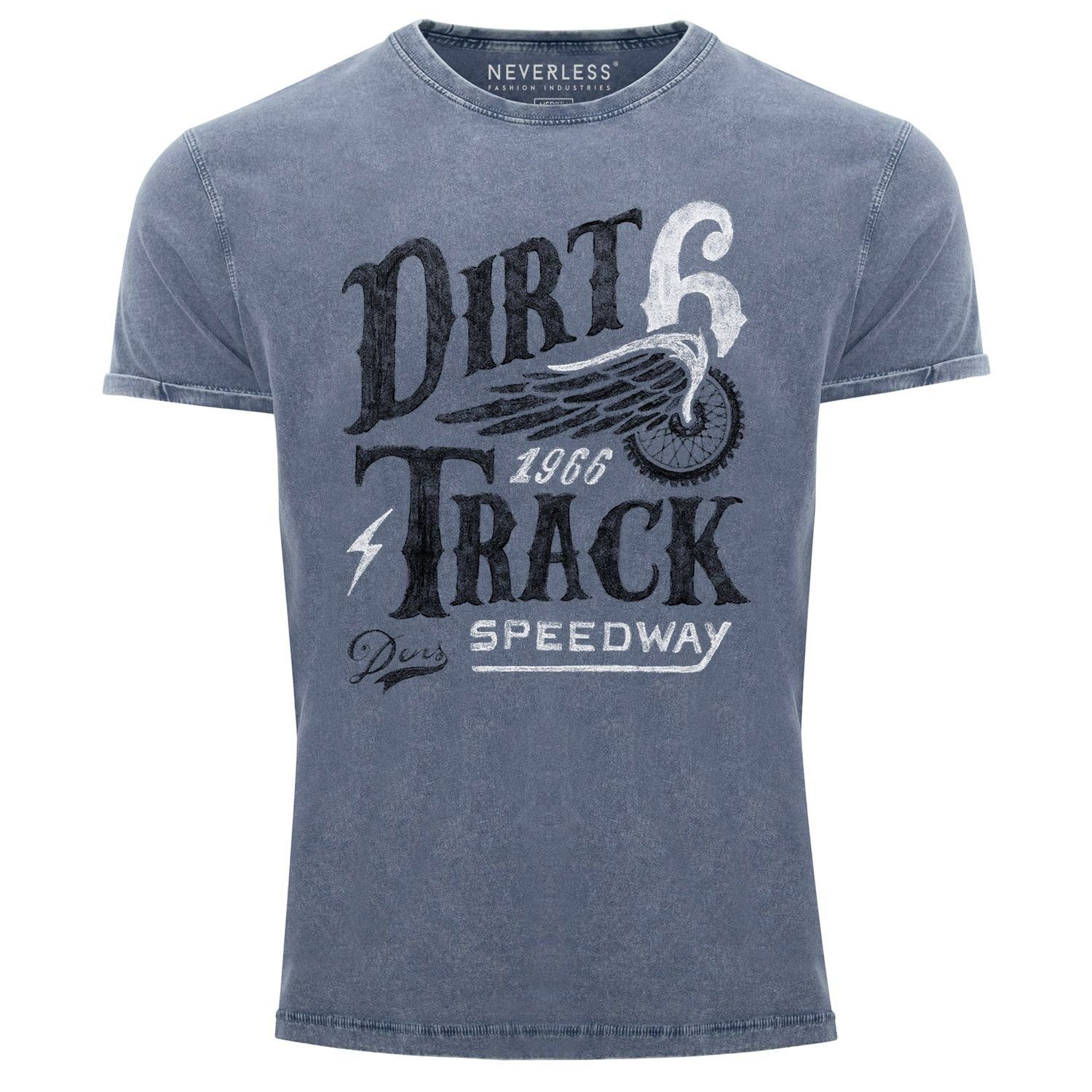 Neverless Print-Shirt Cooles Angesagtes Herren T-Shirt Vintage Shirt Dirt Track Racing Aufdruck Used Look Slim Fit Neverless® mit Print blau