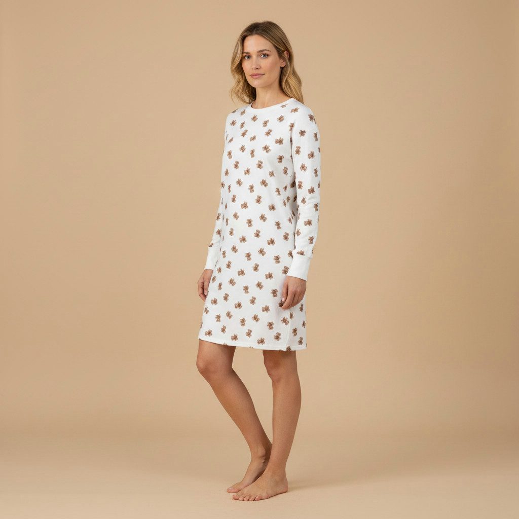 Ringella Nachthemd Sleepshirt Langarm mit Strickbündchn und Bärchen-Dessin (1-tlg) Reine Baumwolle in Single Jersey-Qualität