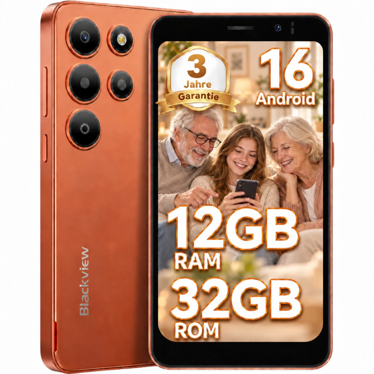 blackview WAVE 2C 5‘’ Handy ohne Vertrag, Android 16, 32GB/Face ID/mit Hülle Smartphone (5 Zoll, 32 GB Speicherplatz, 4G Dual SIM, 1080P-Video, Google Lens)