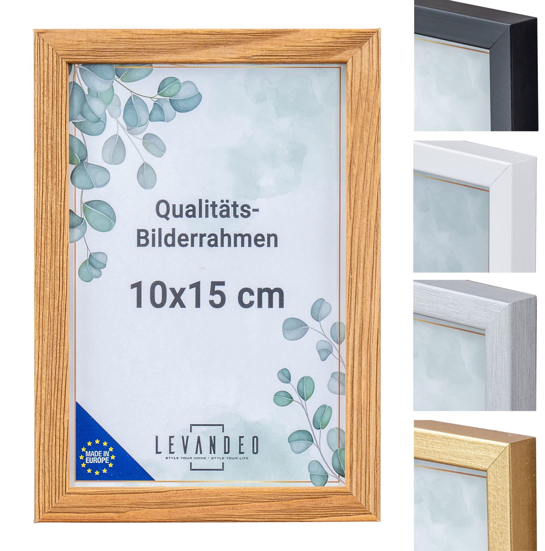 Levandeo® Bilderrahmen, Bilderrahmen Echtholz Made in EU 10x15 Natur Glasscheibe Fotorahmen