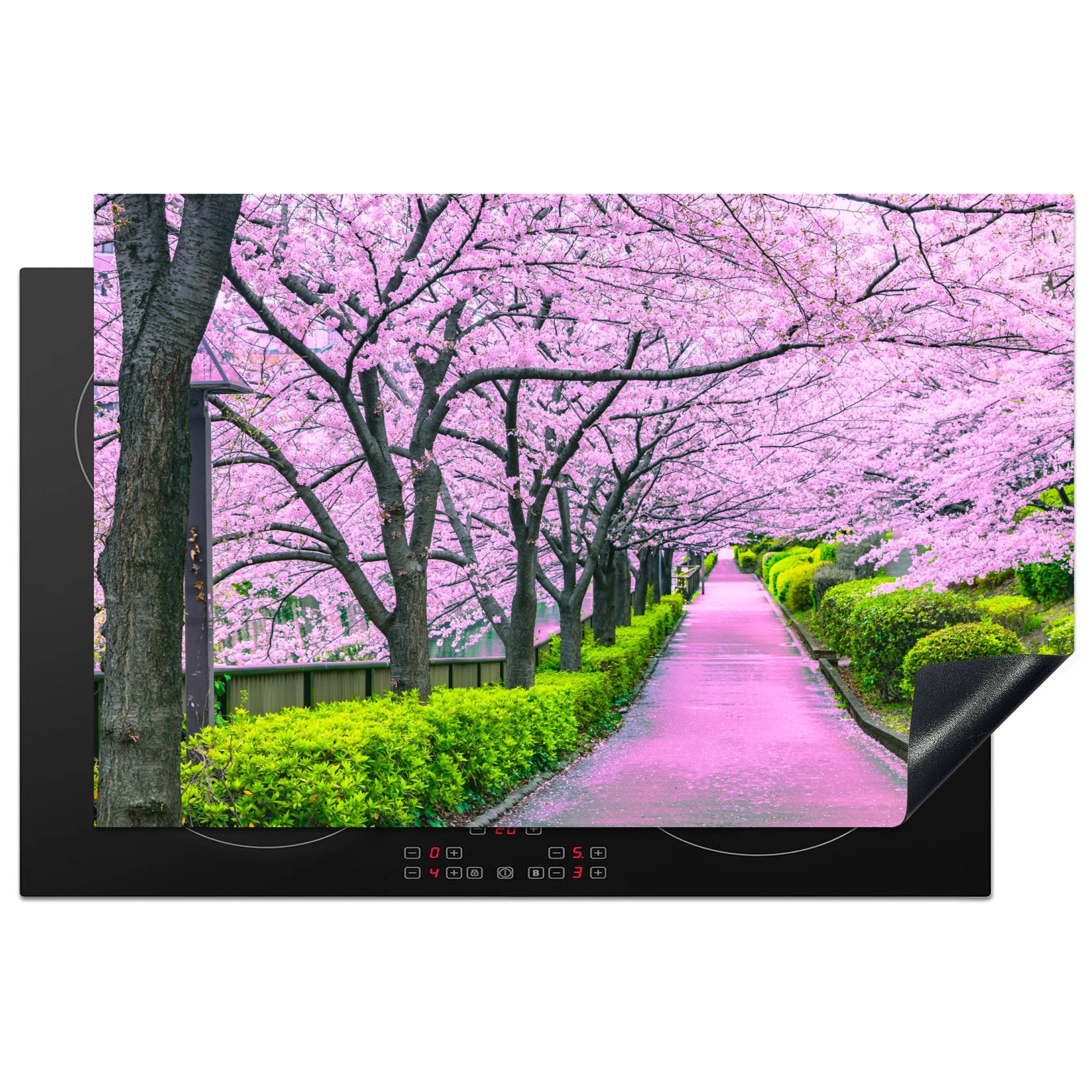 MuchoWow Herdblende-/Abdeckplatte Sakura - Japan - Frühling, Vinyl, (1 tlg), 81x52 cm, Induktionskochfeld Schutz für die küche, Ceranfeldabdeckung