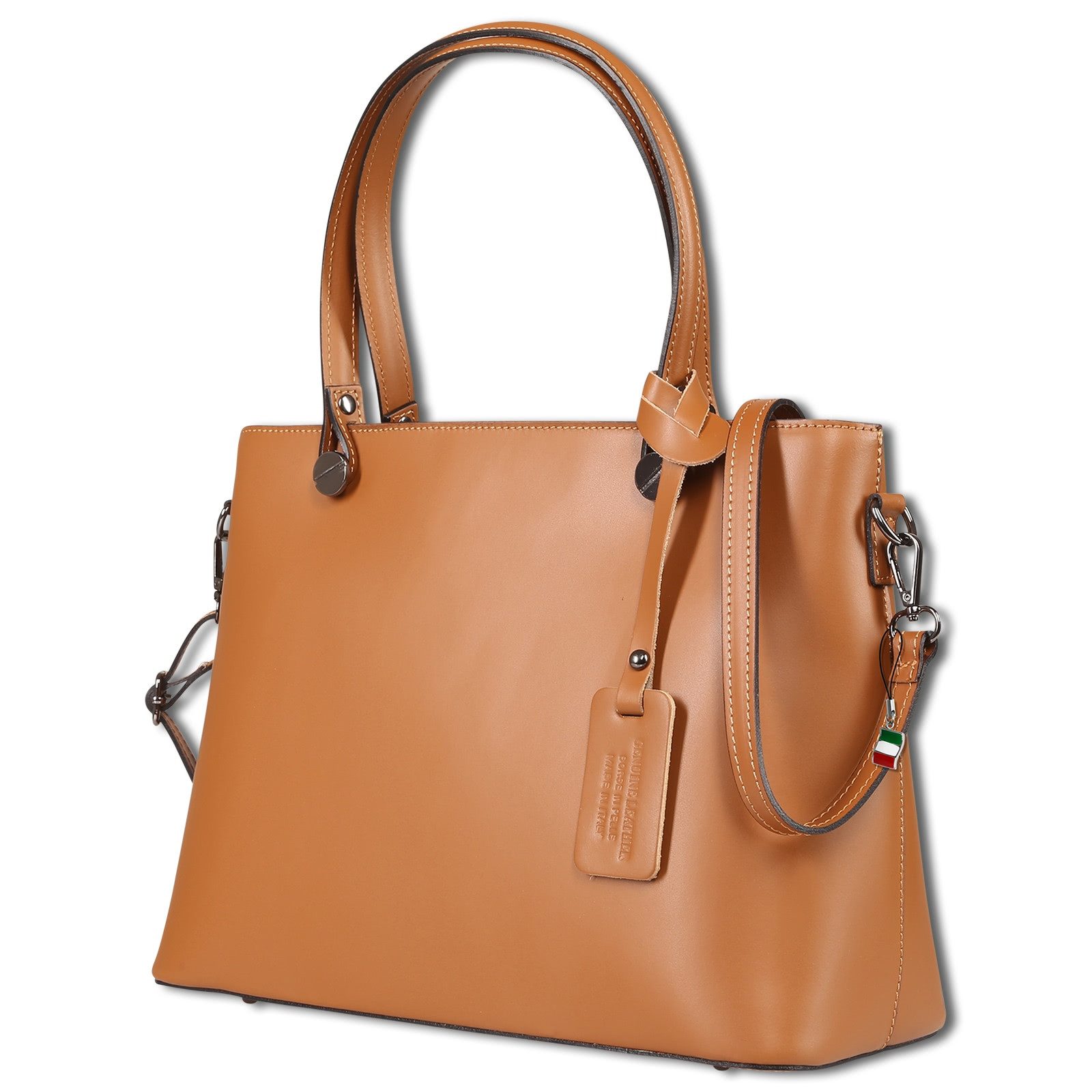 FLORENCE Schultertasche Florence Damen Schultertasche Tote Bag (Schultertasche), Damen Schultertasche Leder, tan, hellbraun ca. 28cm hoch