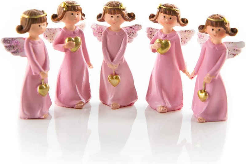 Logbuch-Verlag Engelfigur 5 rosa Engel Figuren 5 cm mit goldfarbenem Herz (Set, 5 St), rosa Glitzerflügel