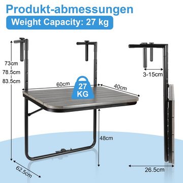 Clanmacy Balkonhängetisch Balkontisch 84x60x64cm Gartentisch klappbar Balkonhängetisch Grau (Ausklappbar, 1 Tisch)