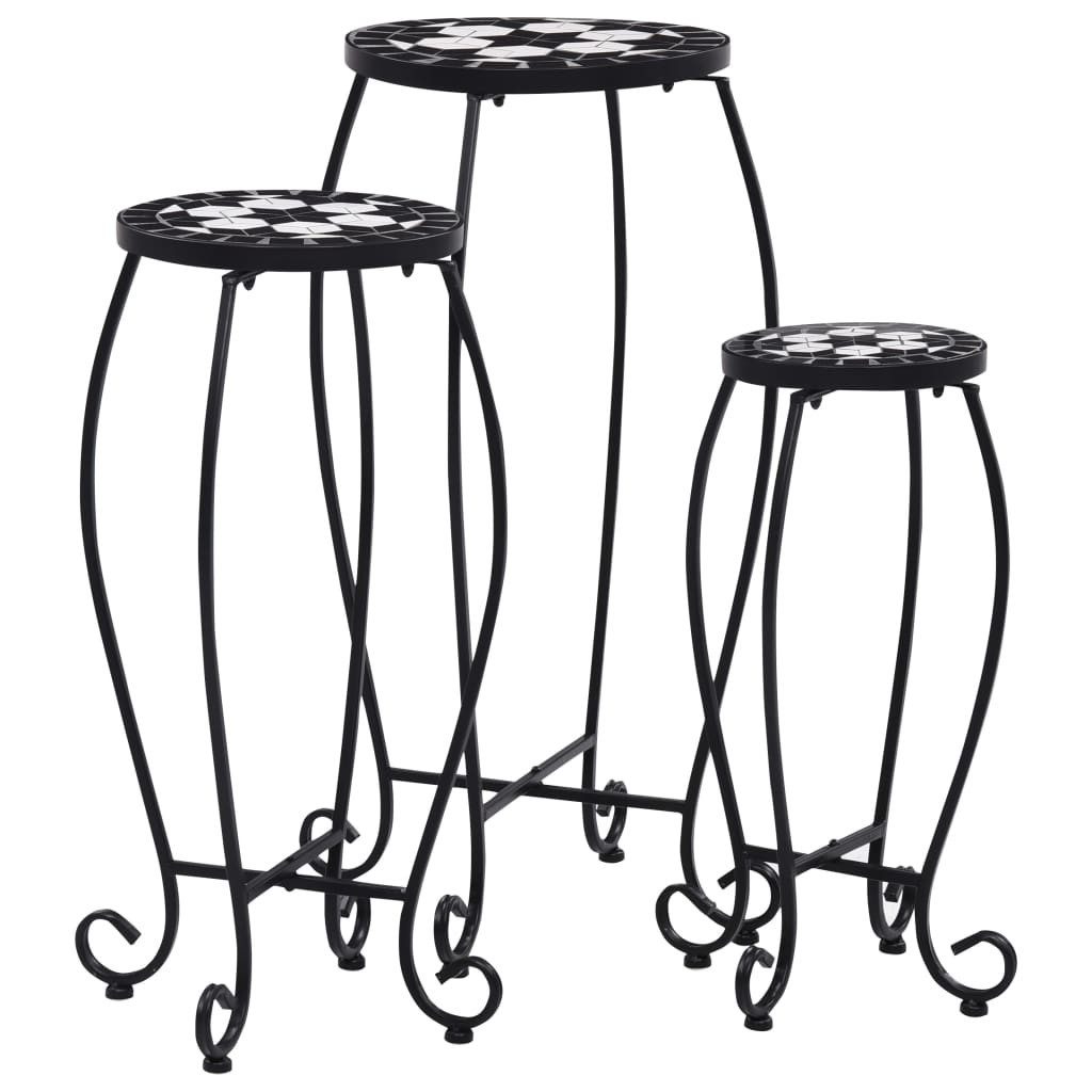 furnicato Beistelltisch Tisch-Set Keramik-Mosaik 3er-Set Schwarz-Weiß (3-St), Stabilisierter Outdoor-Tisch mit pflegeleichter Mosaik-Oberfläche