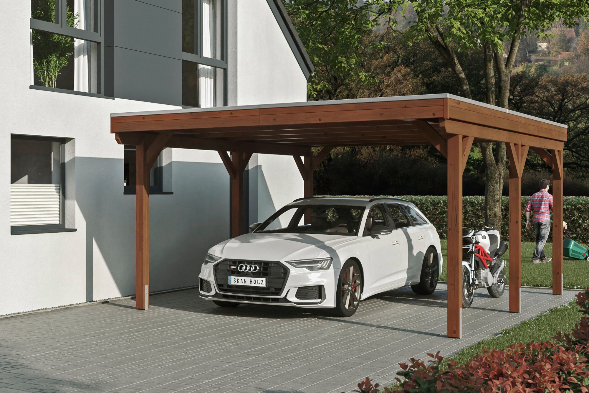 Skanholz Einzelcarport Grunewald, BxT: 427x554 cm, 395 cm Einfahrtshöhe, mit EPDM-Dach | Carports