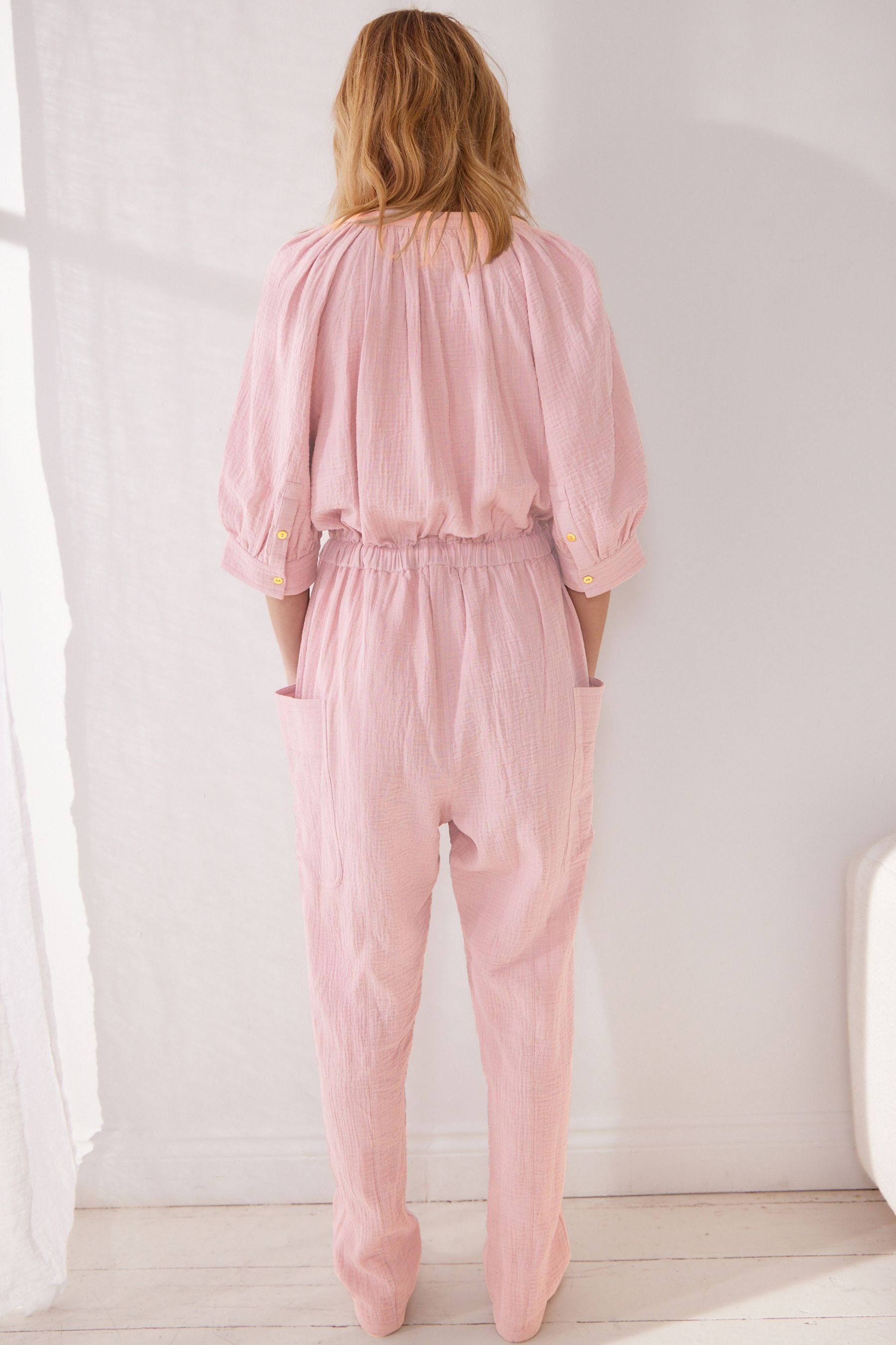 Next Jumpsuit Baumwoll-Jumpsuit in Knitteroptik Pink (1-tlg)