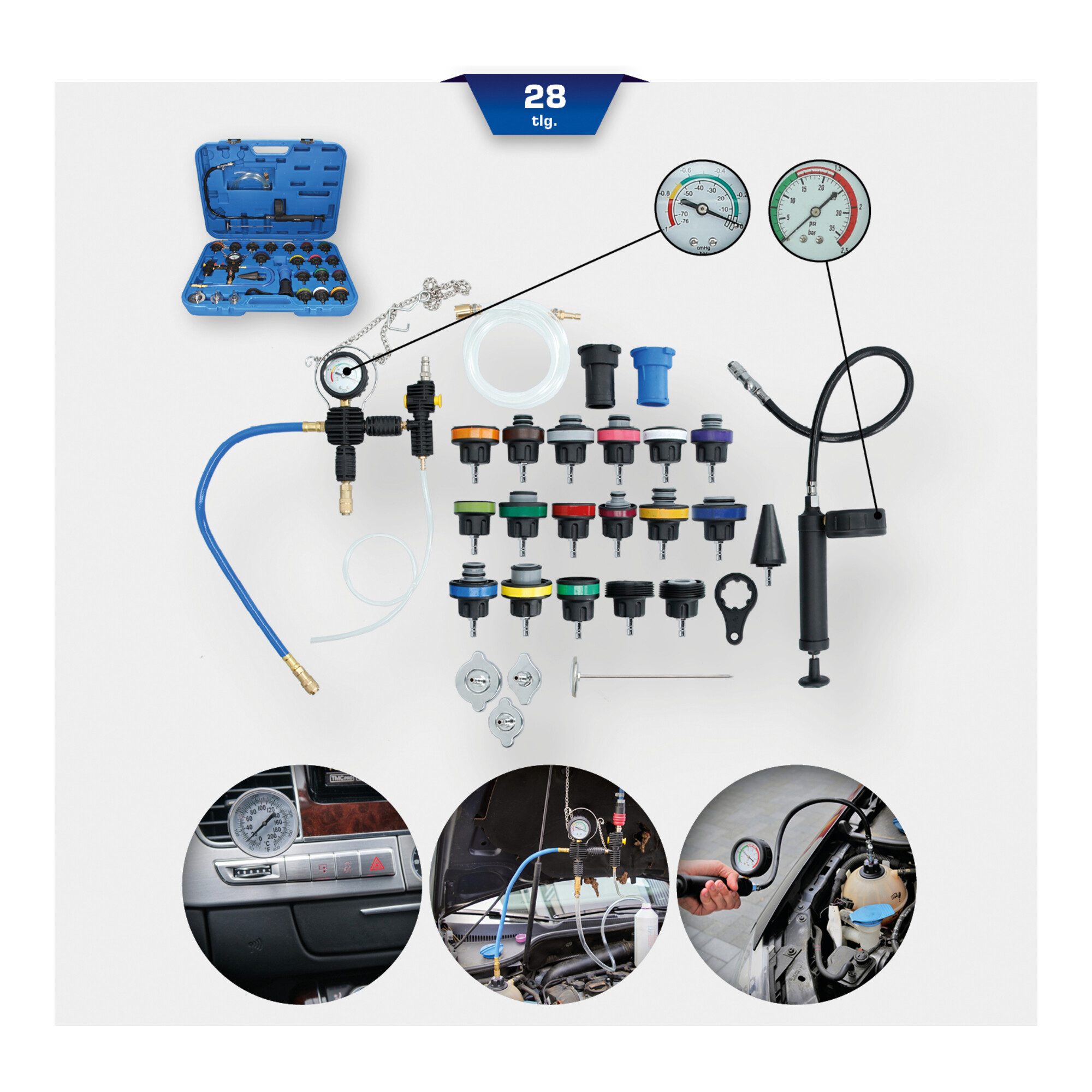 Brilliant Tools Kompressor Brilliant Tools Master Kühlsystem-Diagnose-Satz, 28-tlg