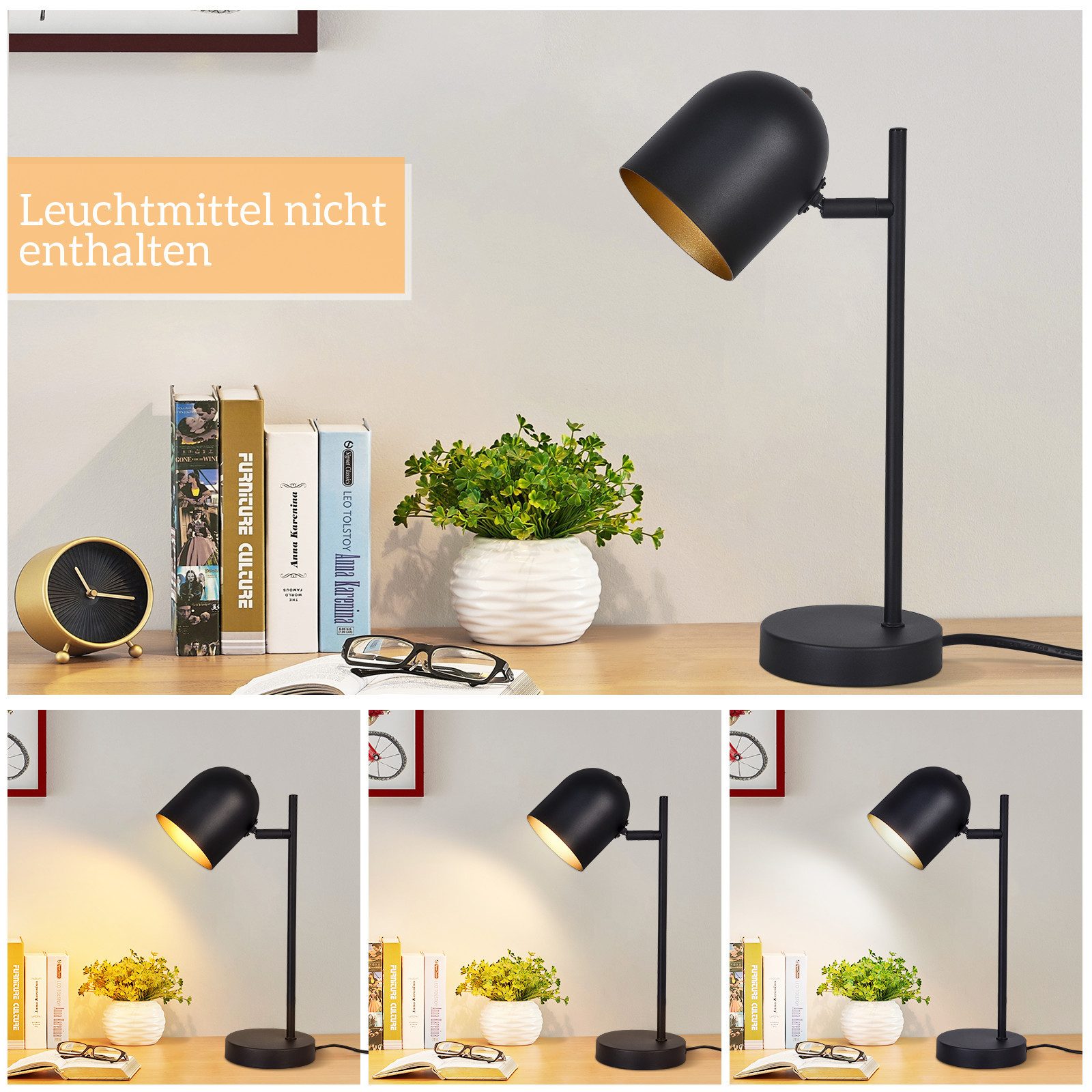 Nettlife Nachttischlampe Vintage Schwarz E14 Wohnzimmer Tischlampe Moderne Tischleuchte, LED wechselbar, für Schlafzimmer Arbeitzimmer Schreibtisch Kinderzimmer – Bild 3 von 5