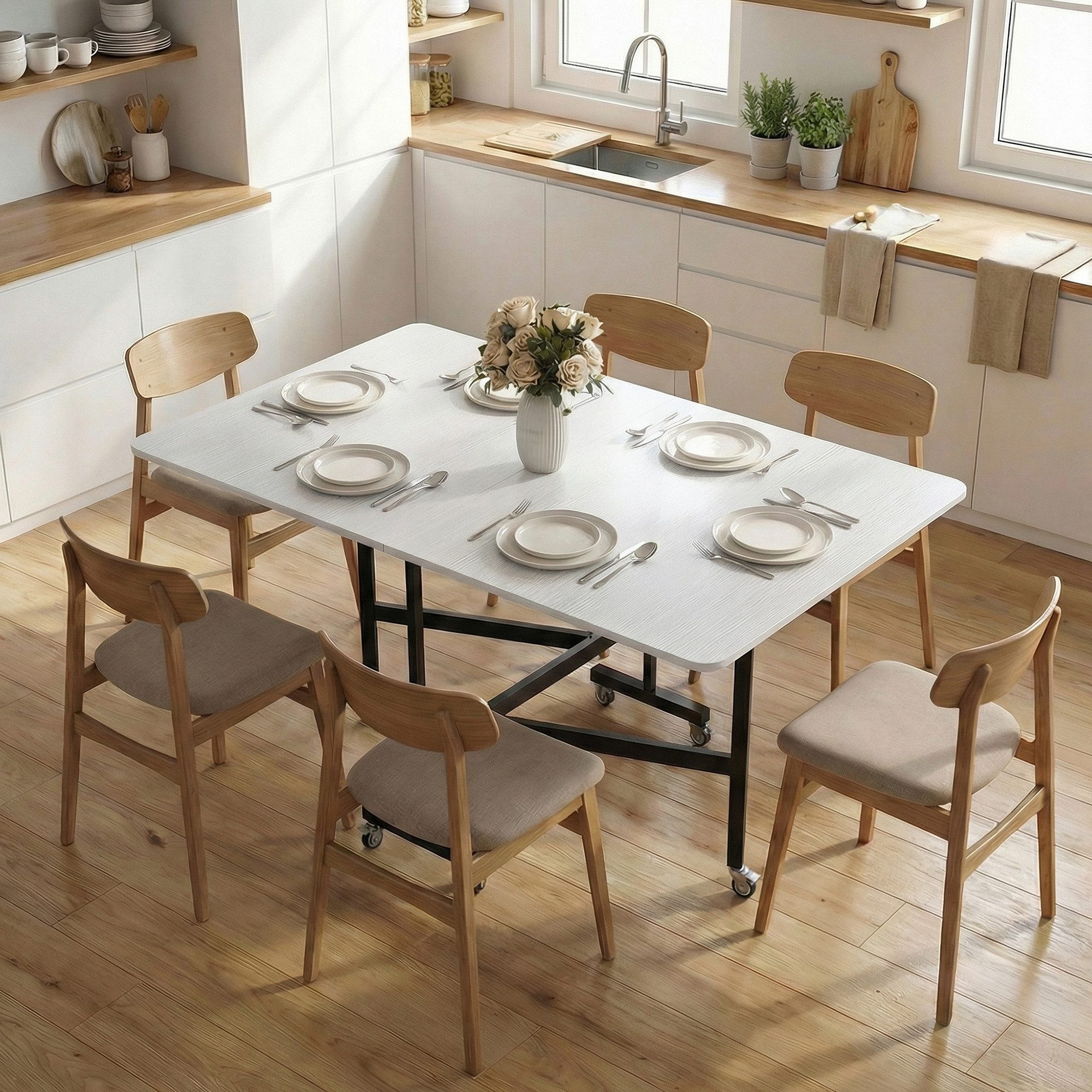 HOMCOM Klapptisch Mobiler Esstisch (Set, 1-St., 1 Tisch), Platzsparend, klappbar, mit Rollen