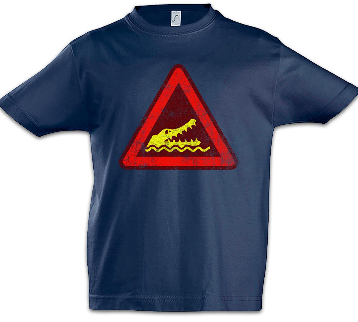 Print-Shirt Crocodile Warning Sign I Kinder T-Shirt Warnung Schild Krokodil
