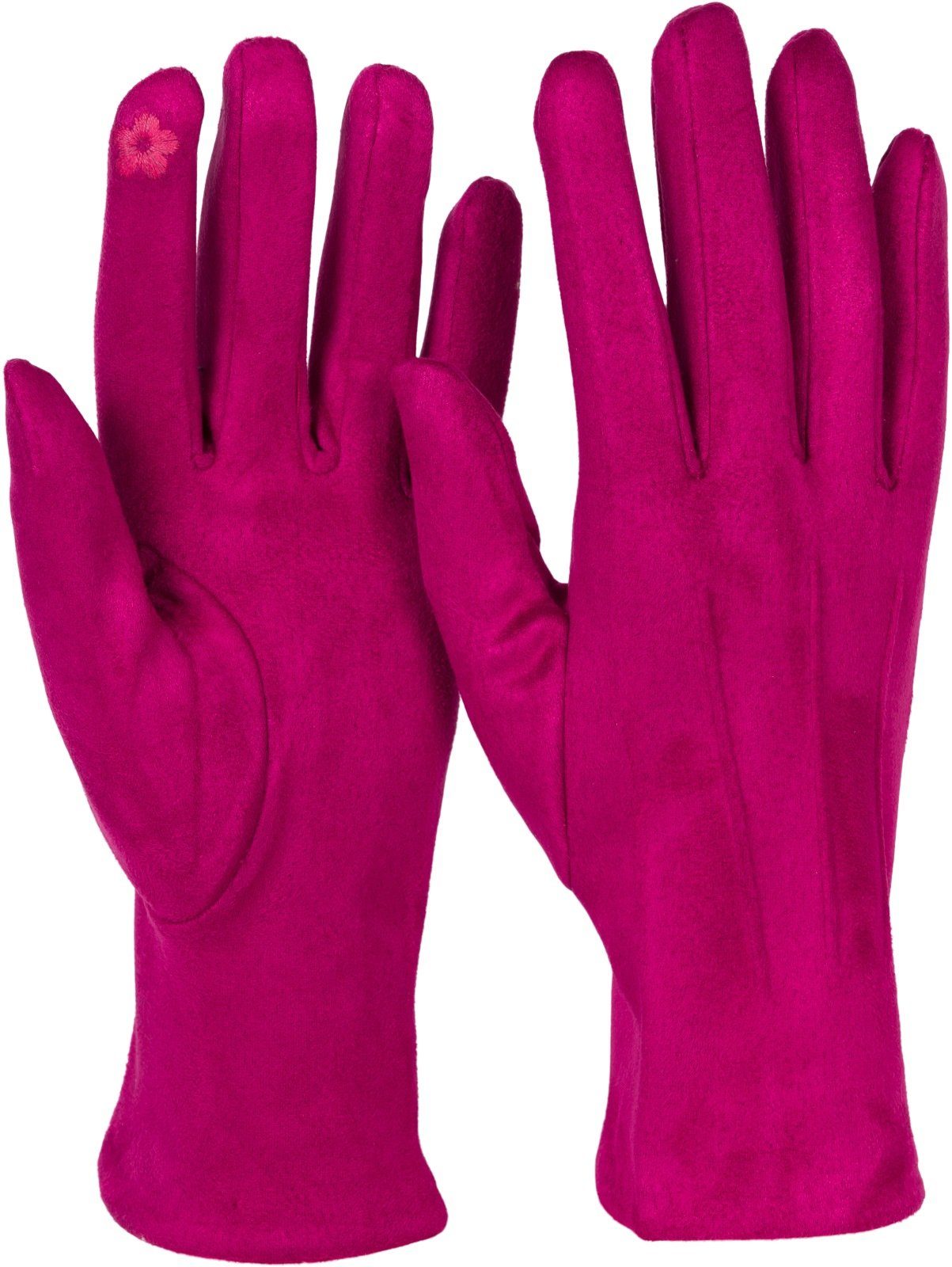 styleBREAKER Himbeere Handschuhe Einfarbige Ziernähte Touchscreen Fleecehandschuhe