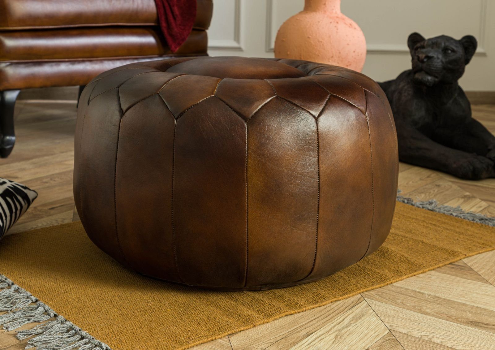 Massivmoebel24 Hocker CHESTERFIELD (Pouf Hocker Echtleder 60x60x38 braun CHESTERFIELD #18), Pouf Hocker Echtleder 60x60x38 braun CHESTERFIELD #18