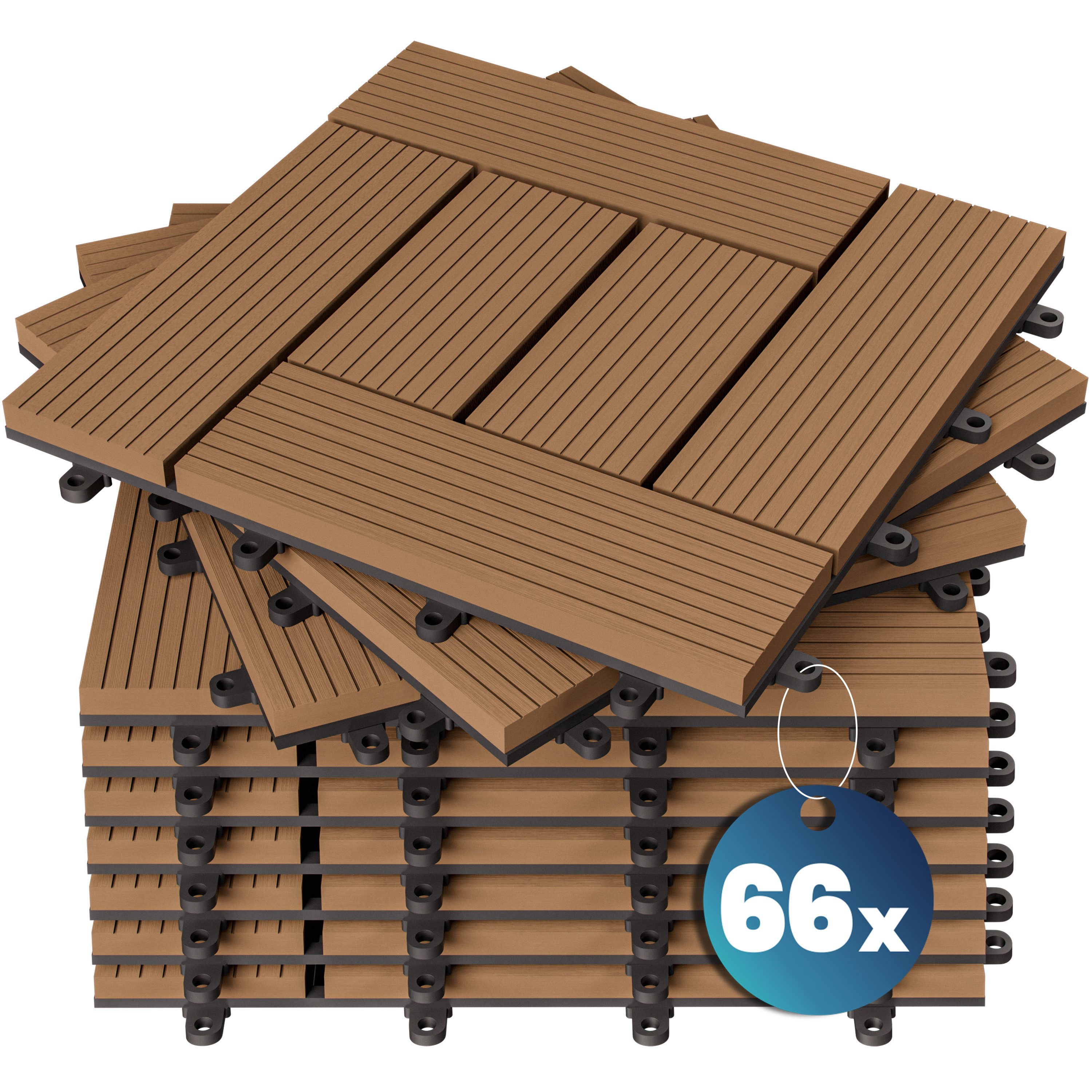 Casaria Holzfliesen 66x Mosaik Terrakotta, Terrassenfliesen 1-6m² WPC Fliesen Balkon Garten Verschiedene Farben