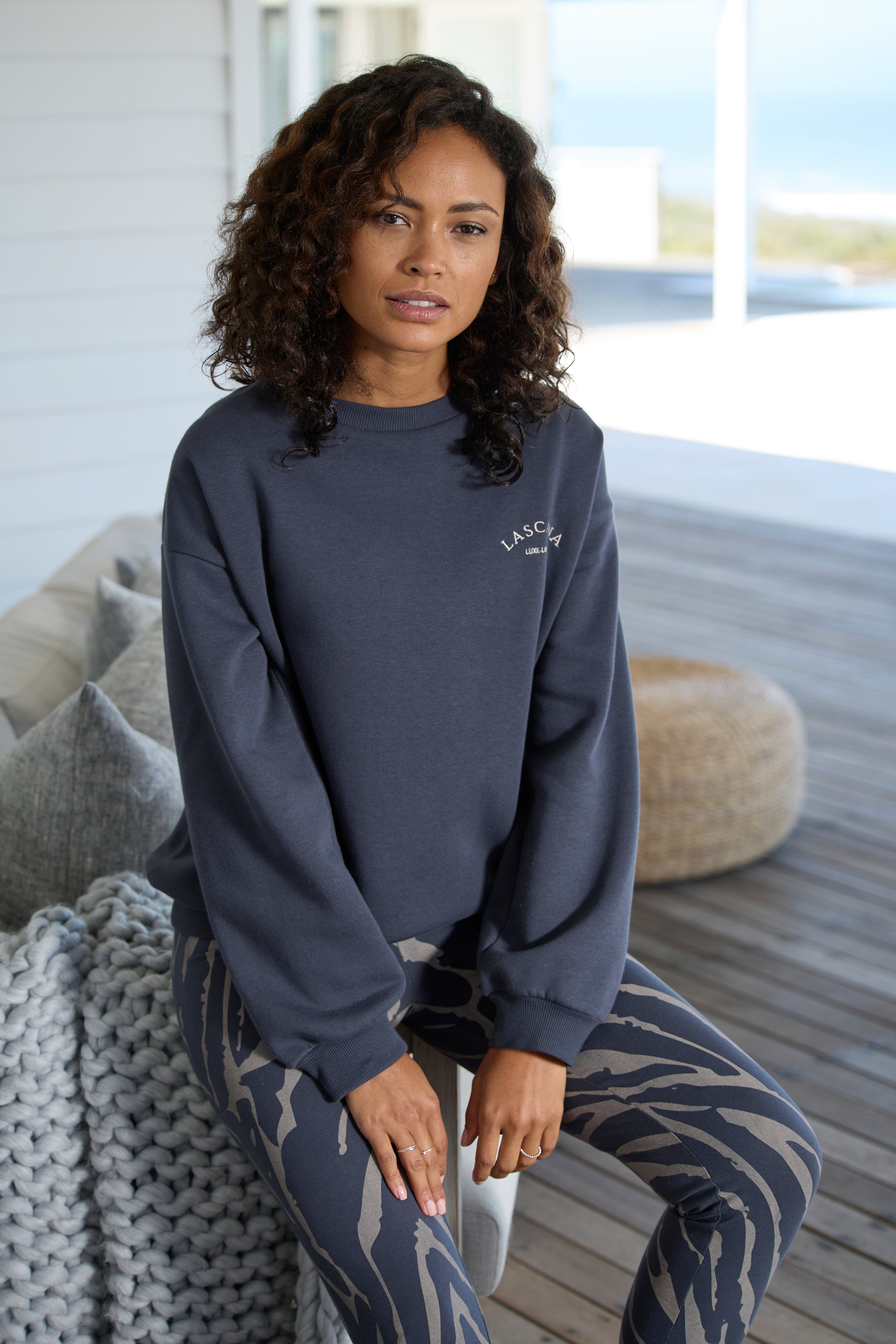 LASCANA Sweatshirt -Pullover mit Ärmeln, Loungewear, anthrazit weiten Loungeanzug