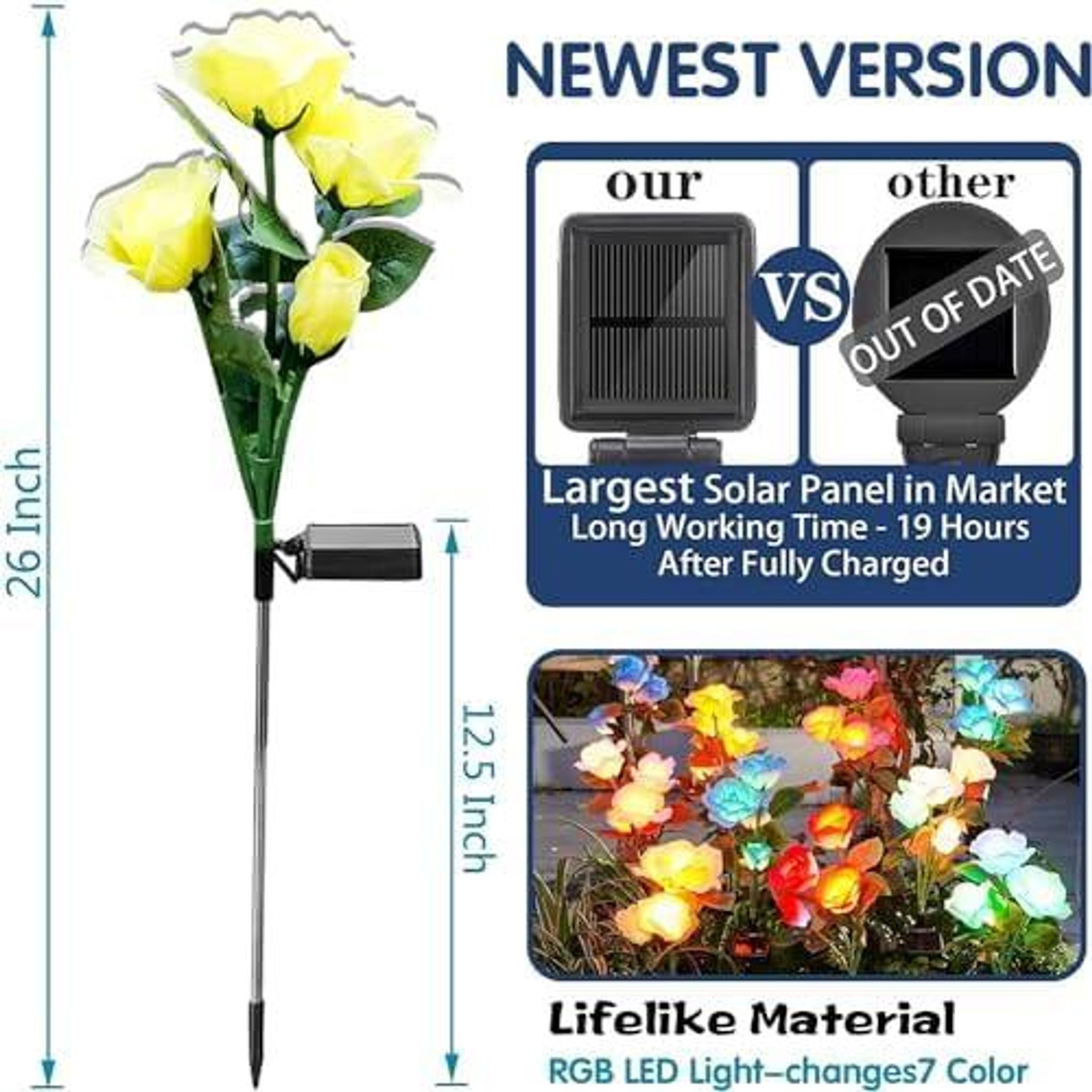 FELIXLEO LED Solarleuchte Solar Rosenleuchten Garten 7 Farben Außenleuchte Solarpanel Deko – Bild 4 von 5