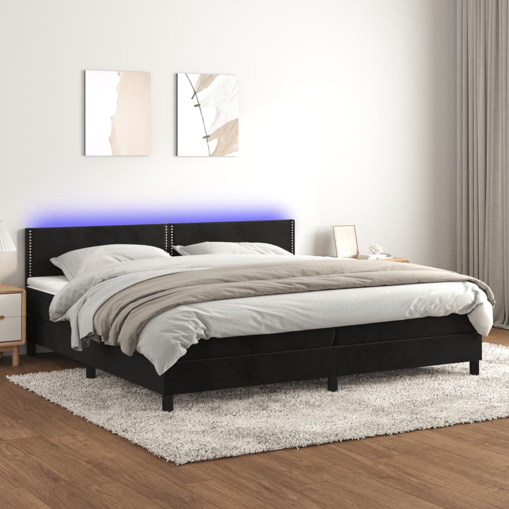 vidaXL Boxspringbett Boxspringbett mit Matratze LED Schwarz 200x200 cm Samt günstig online kaufen