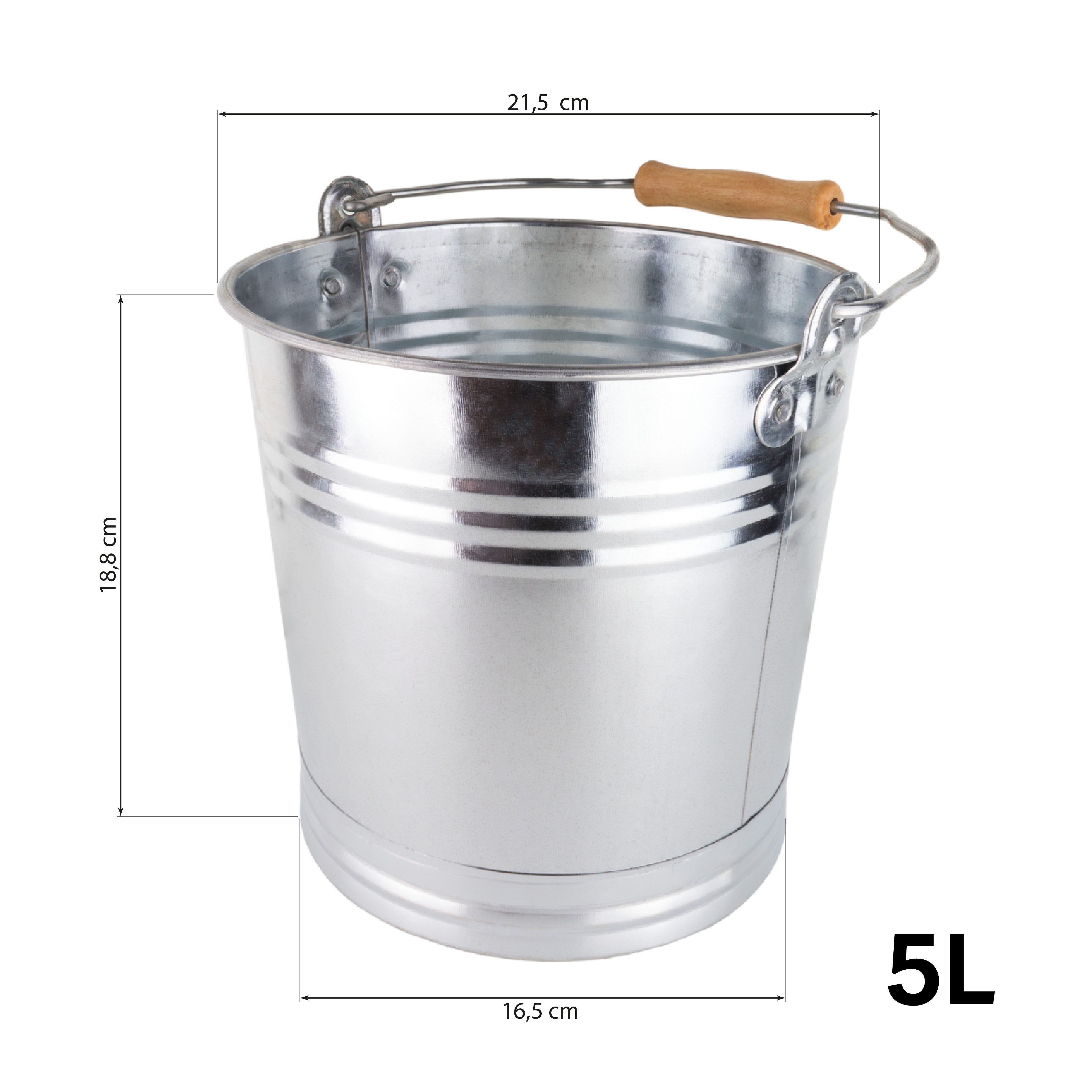 Prima-Online Mülleimer Zinkeimer 7-15 Liter mit Holzgriff Eimer auch Dekoeimer Metalleimer, Volumen 5L