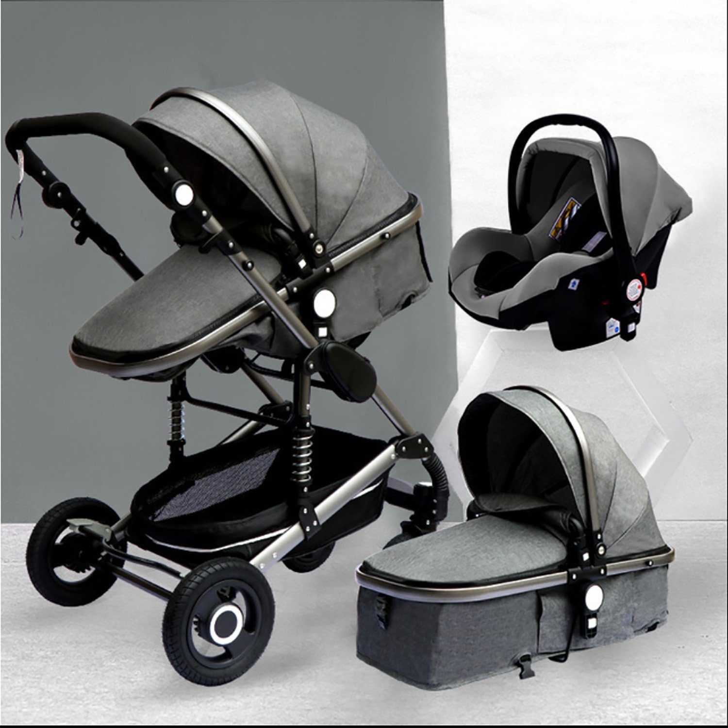 Kombi-Kinderwagen Babyschale Baby Buggy Babywanne 5-Punkt-Sicherheitsgurt Moskitonetz