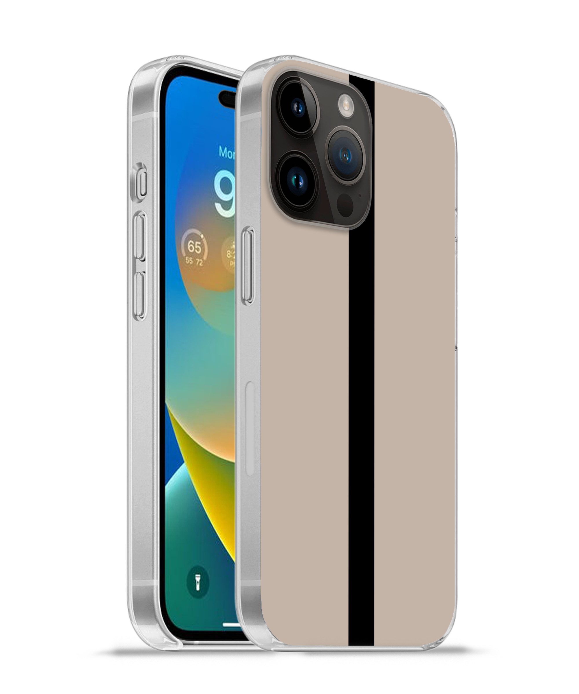 MuchoWow Handyhülle für Apple iPhone 14 Pro Max Beige - Schwarz - Gestreift - Minimalistis, Smartphone-Bumper, Print, Handy Schutzhülle Dünn