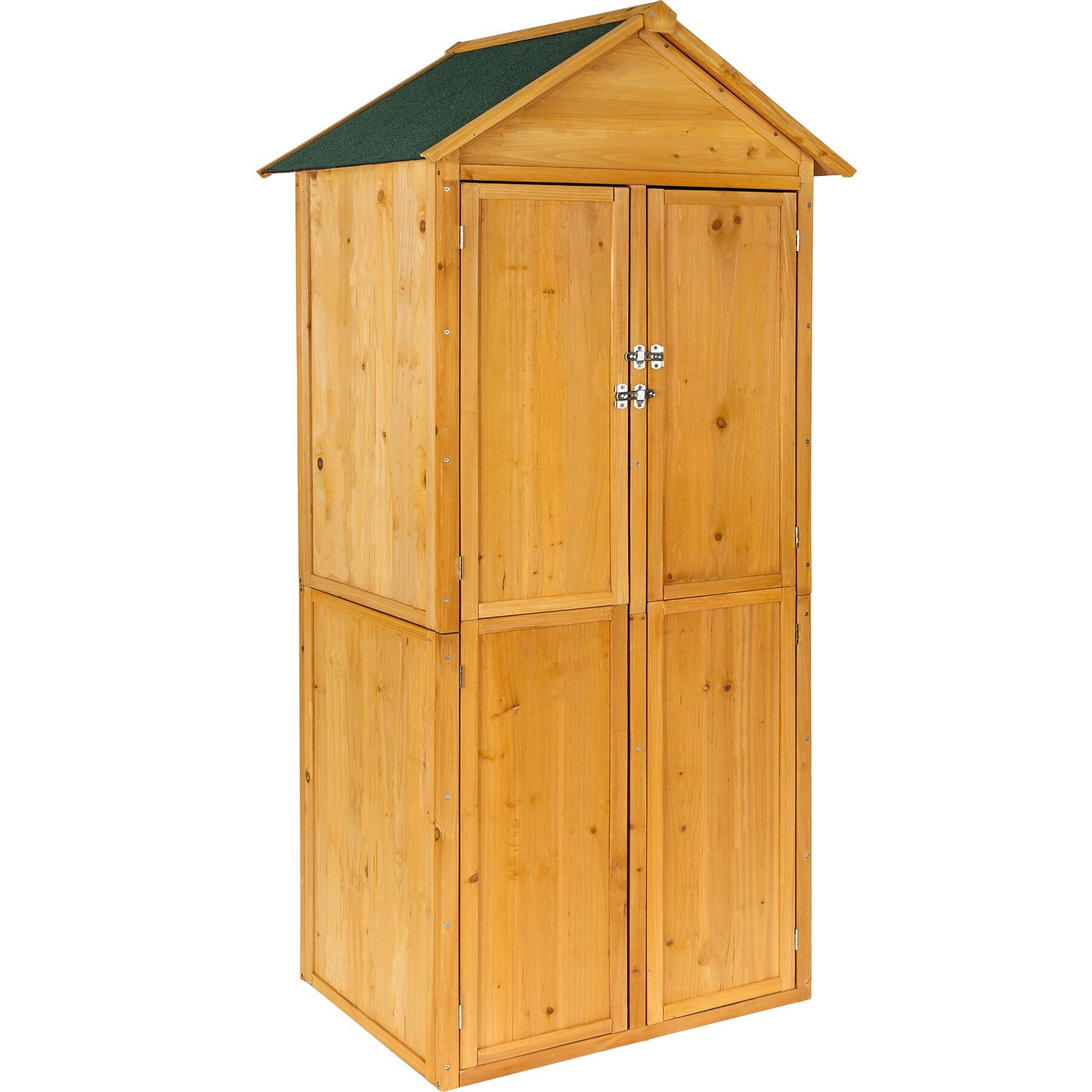 tectake Geräteschrank Gartenschrank, Maße: 80,5 x 60 x 213,5 cm, Dachpappe aus Bitumen (Terrassenschrank Kadi, 1-St., in braun) Aus imprägniertem Nadelholz, zwei Regalböden, zwei Stahlriegel