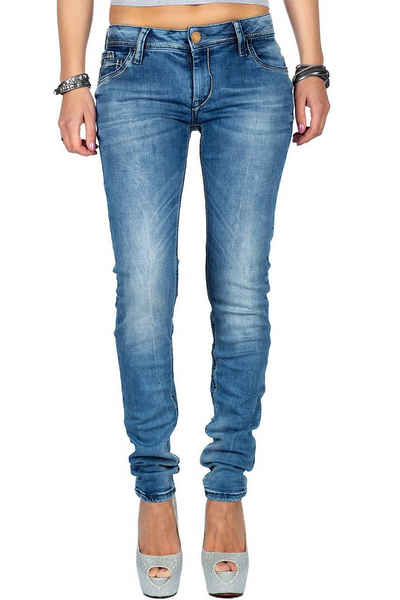 CIPO & BAXX Damen Jeans WD153 blau mit zweifarbigen Kontrastnähten Regular Fit 