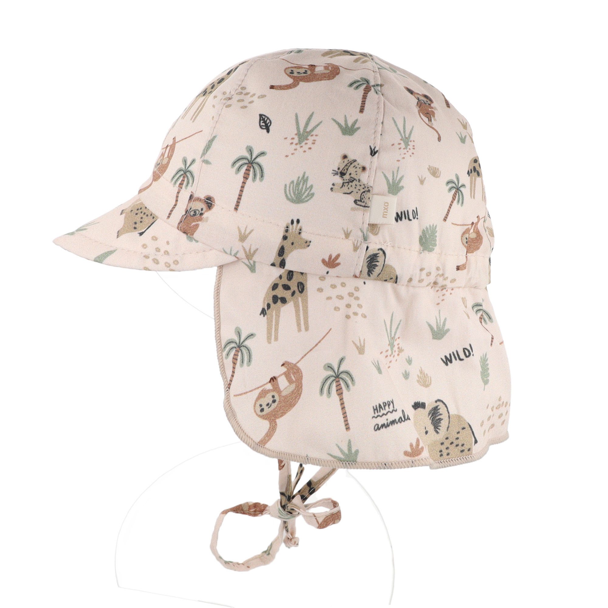 MAXIMO Schirmmütze (1-St) Beige, Dschungeltiere, Nackenschutz, Bindeband, Unisex