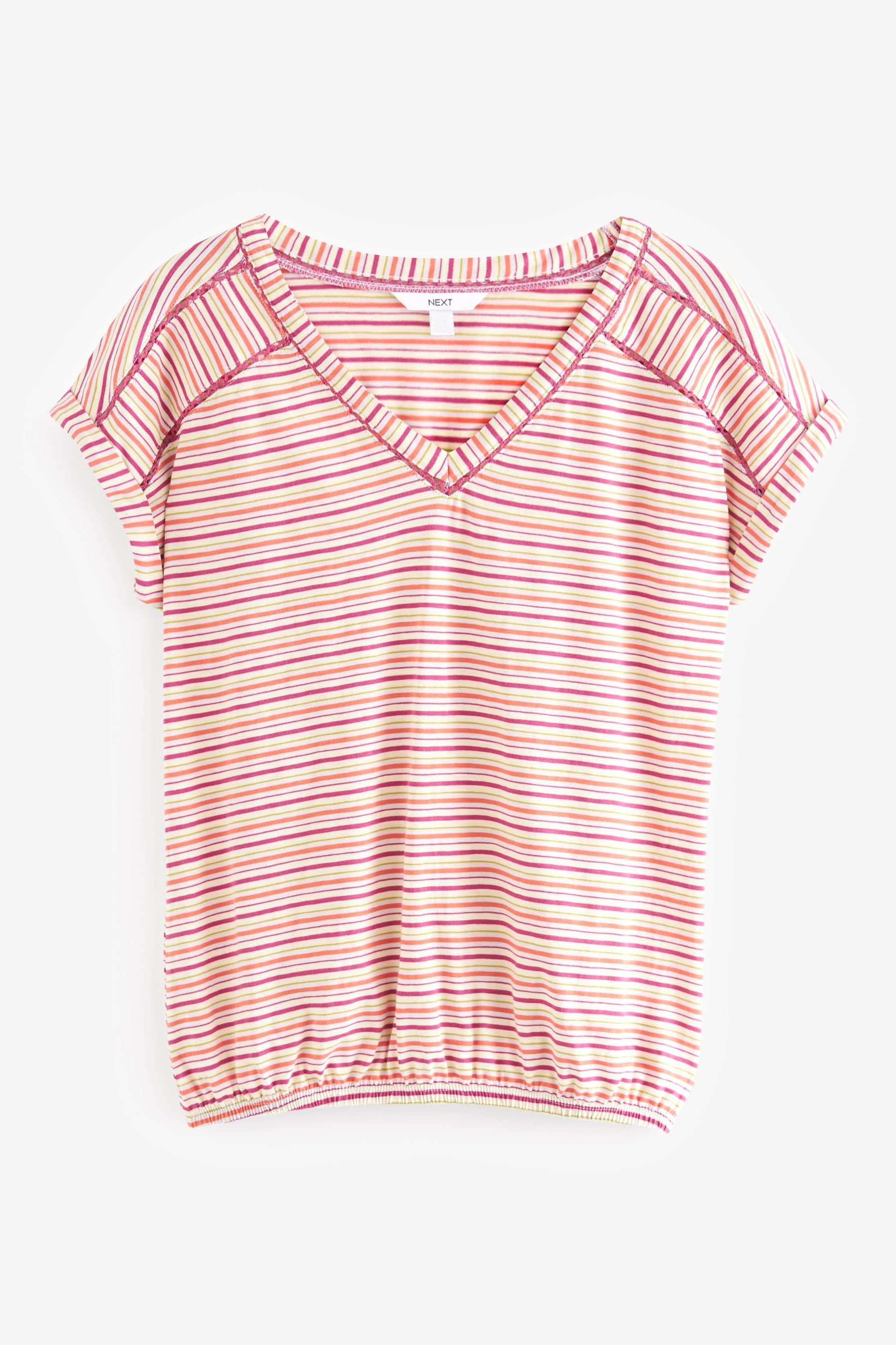 V-Ausschnitt T-Shirt Ballonsaum (1-tlg) Top mit Stripe und Multi Next