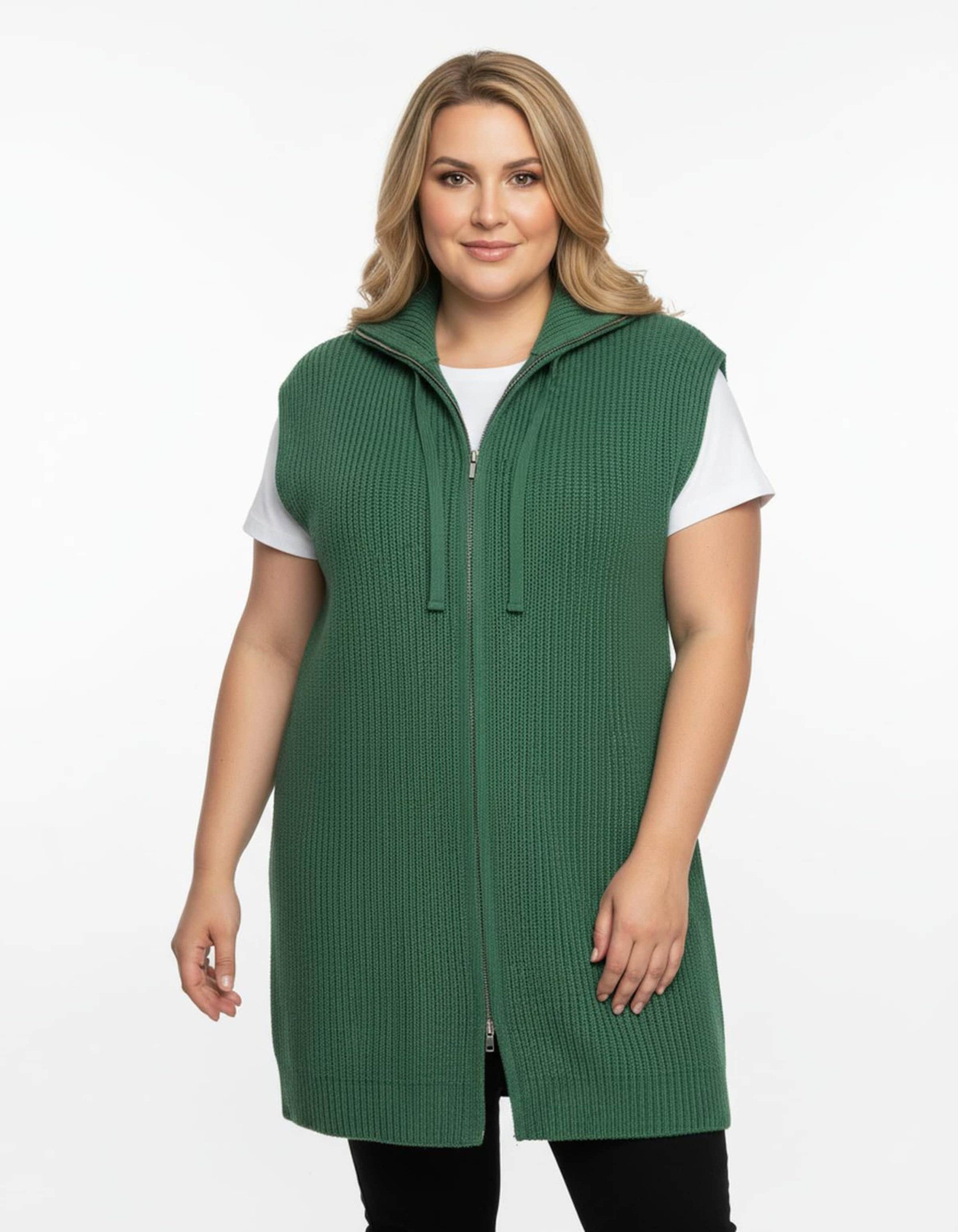 Sieh an! Strickweste Long-Strickweste Ärmellos Ripp