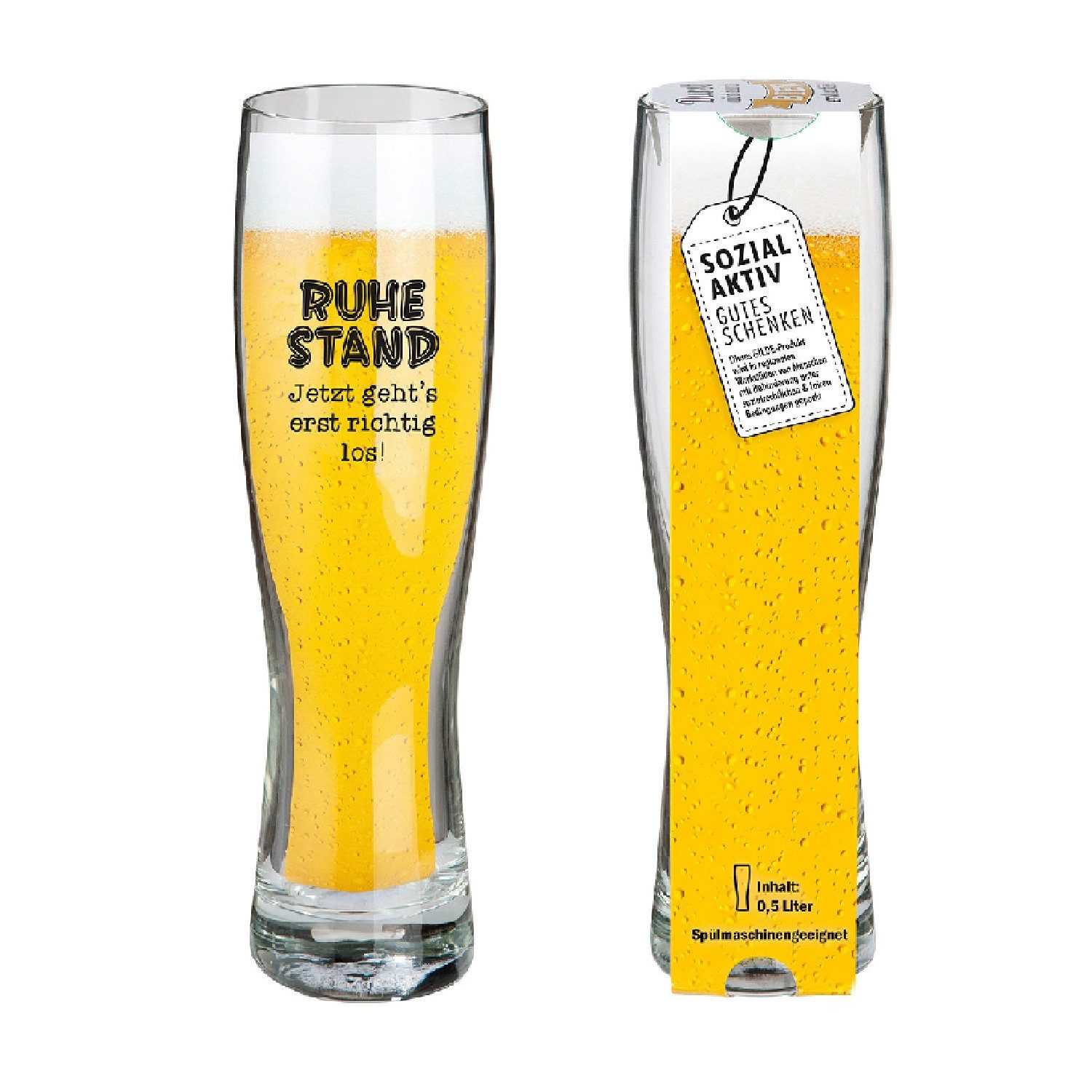 GILDE Bierglas Weizenbierglas 'Rente' Ruhestand 500ml 52976, Glas