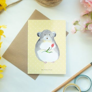Mr. & Mrs. Panda Grußkarte Chinchilla Blume - Gelb Pastell - Geschenk, Geburtstagskarte, Karte, Hochwertiger Karton