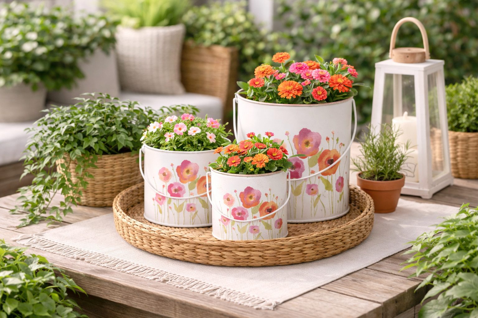 finehomegarden Blumentopf Topf Mohn bunt Set 3-teilig Pflanzentöpfe mit Henkel Ø 12/15/18cm (3 St), Höhe 12/14/16cm rund Dekorative Blumentöpfe für Innen & Außen