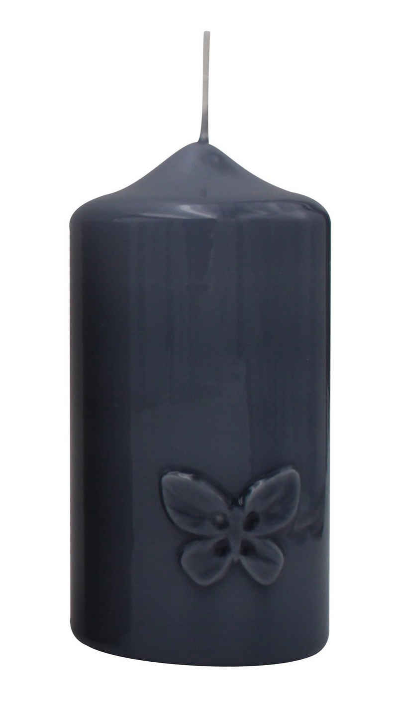 Kopschitz Kerzen Stumpenkerze Kerze "Butterfly" Blau-Grau gelackt 120 x Ø 60 mm, 1 Stück