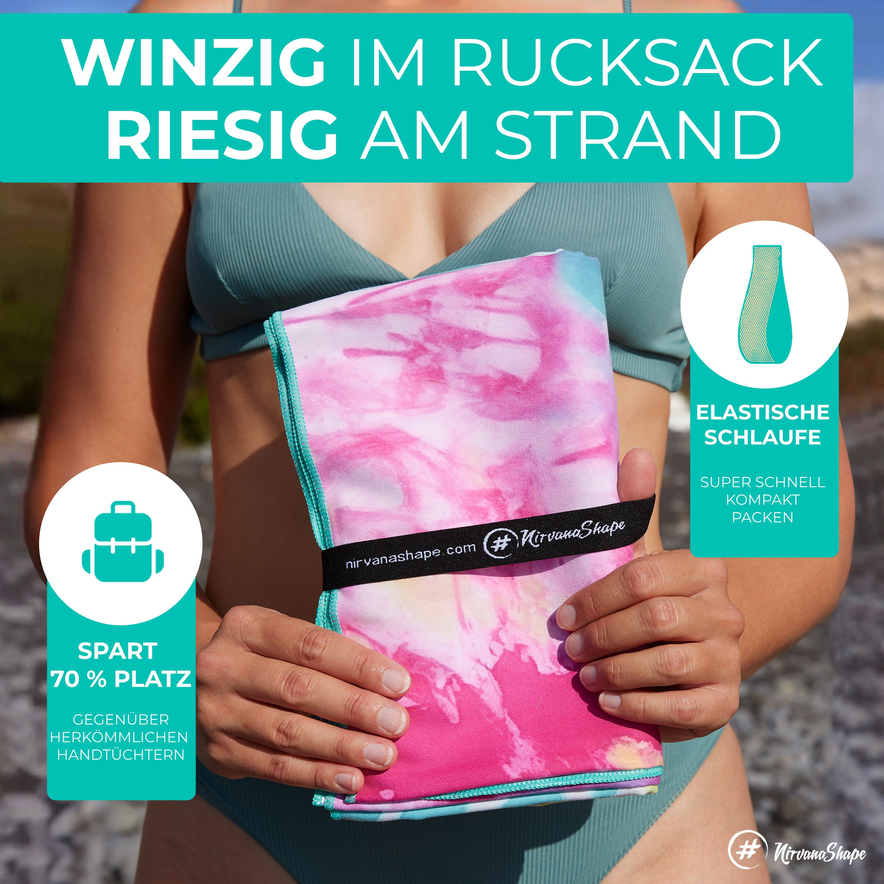 NirvanaShape Strandtuch Reise Handtuch Strandtuch XXL - Strandhandtuch, Mikrofaser Badetuch – Bild 4 von 5