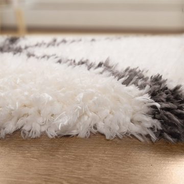 Hochflor-Teppich Teppich Wohnzimmer Hochflor Shaggy Skandi Design Modern Rauten, TT Home, Läufer, Höhe: 54 mm