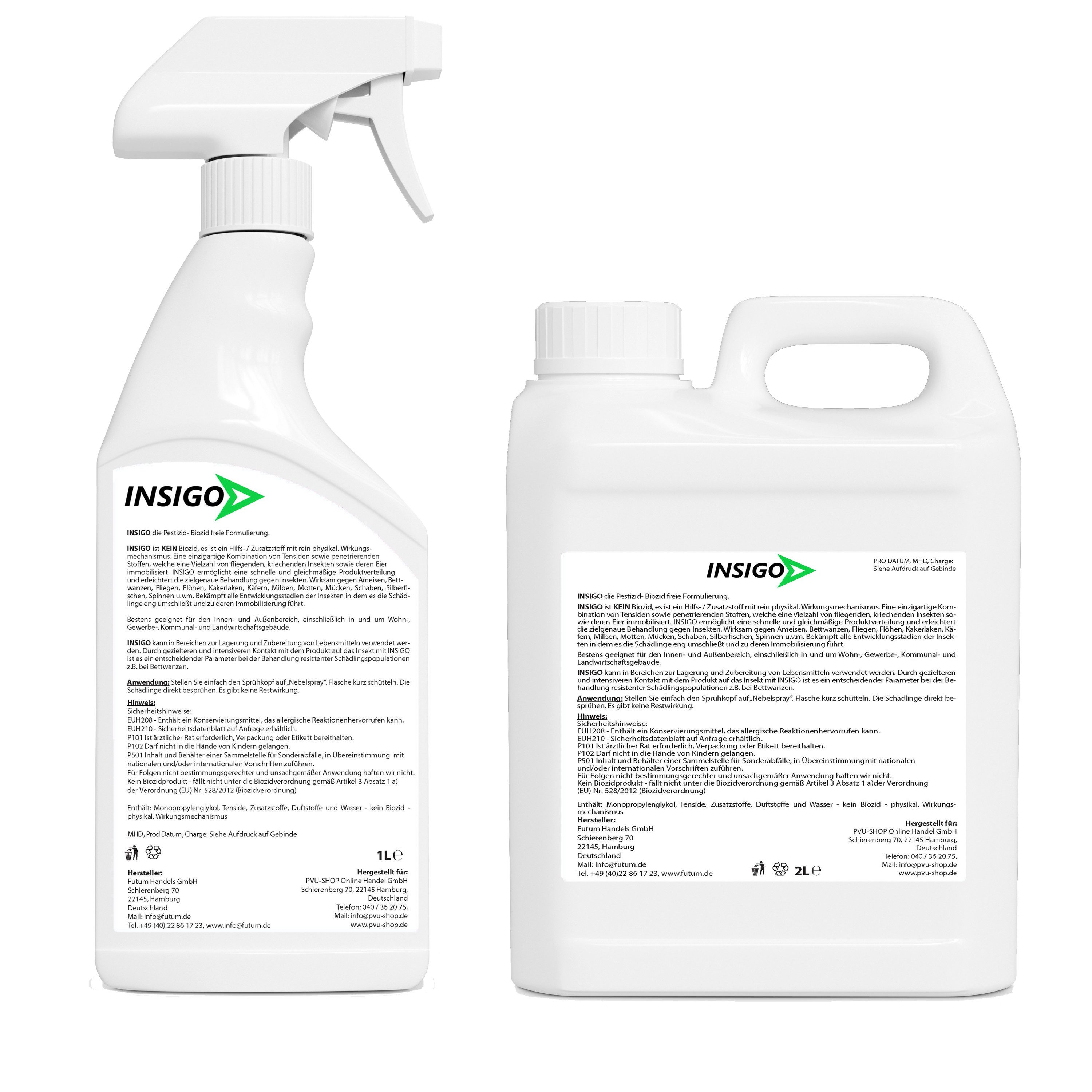 INSIGO Insektenspray Anti Milben-Spray Milben-Mittel Ungezieferspray, 3 l, biozidfreie Formel, auf Wasserbasis, geruchsarm, brennt / ätzt nicht