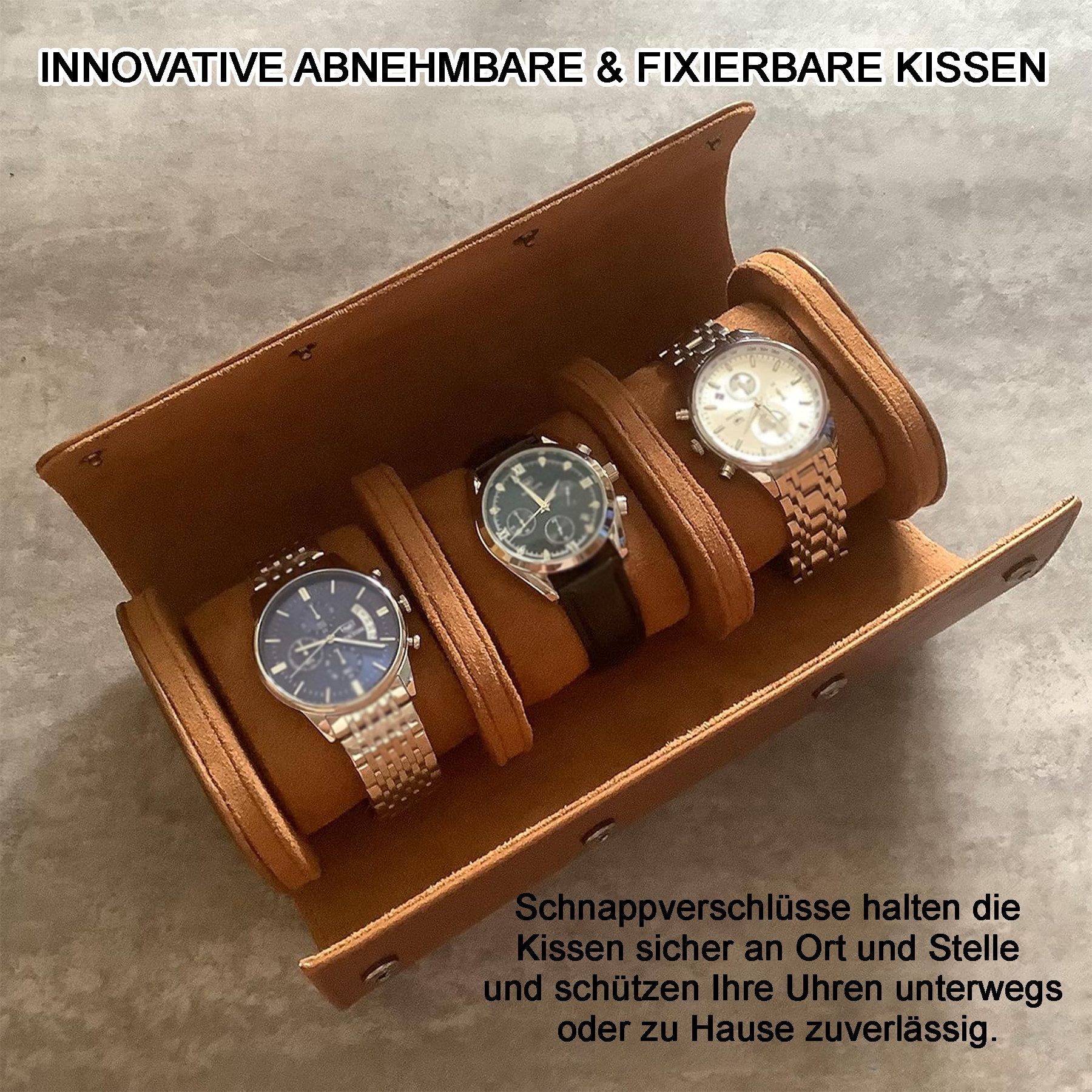 Mutig Uhrenbox Uhrenbox mit 3 Fächern Tragbar Schatulle mit abnehmbare Pols günstig online kaufen