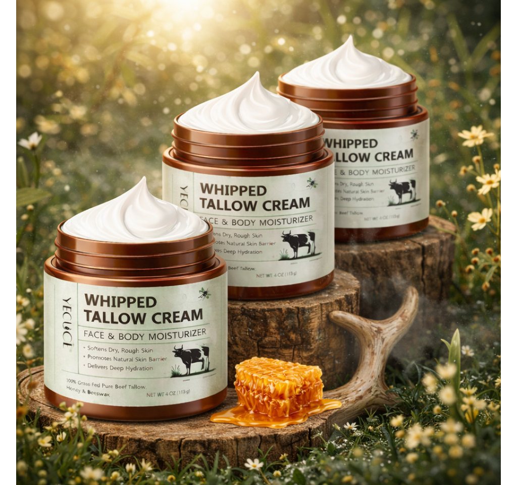 NEXGEN LUXUS SCHÖNHEIT & HAUTPFLEGE Hautcreme Gesicht Creme Tallow Rindertalg Honig Beef Hautpflegecreme 120 g Packung, 3-tlg., Aufgeschlagene Honigcreme Langanhaltende Feuchtigkeit Pflege