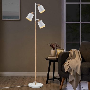 ZMH Stehlampe »Modern Stehlampe Stehleuchte Wohnzimmer mit 3 Flammig schwenkbare für Schlafzimmer und Arbeitszimmer E27 Fassung je max 25W, Höhe: 166cm Weiß und Holzfarbe Standleuchte Wohnzimmerlampe«