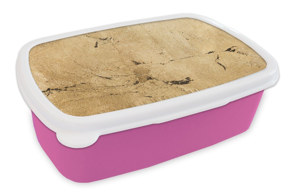 MuchoWow Lunchbox Gold - - Brotbox Kunststoff Erwachsene, rosa (2-tlg), Gelb Snackbox, Kinder, Brotdose Wand, Mädchen, für Kunststoff