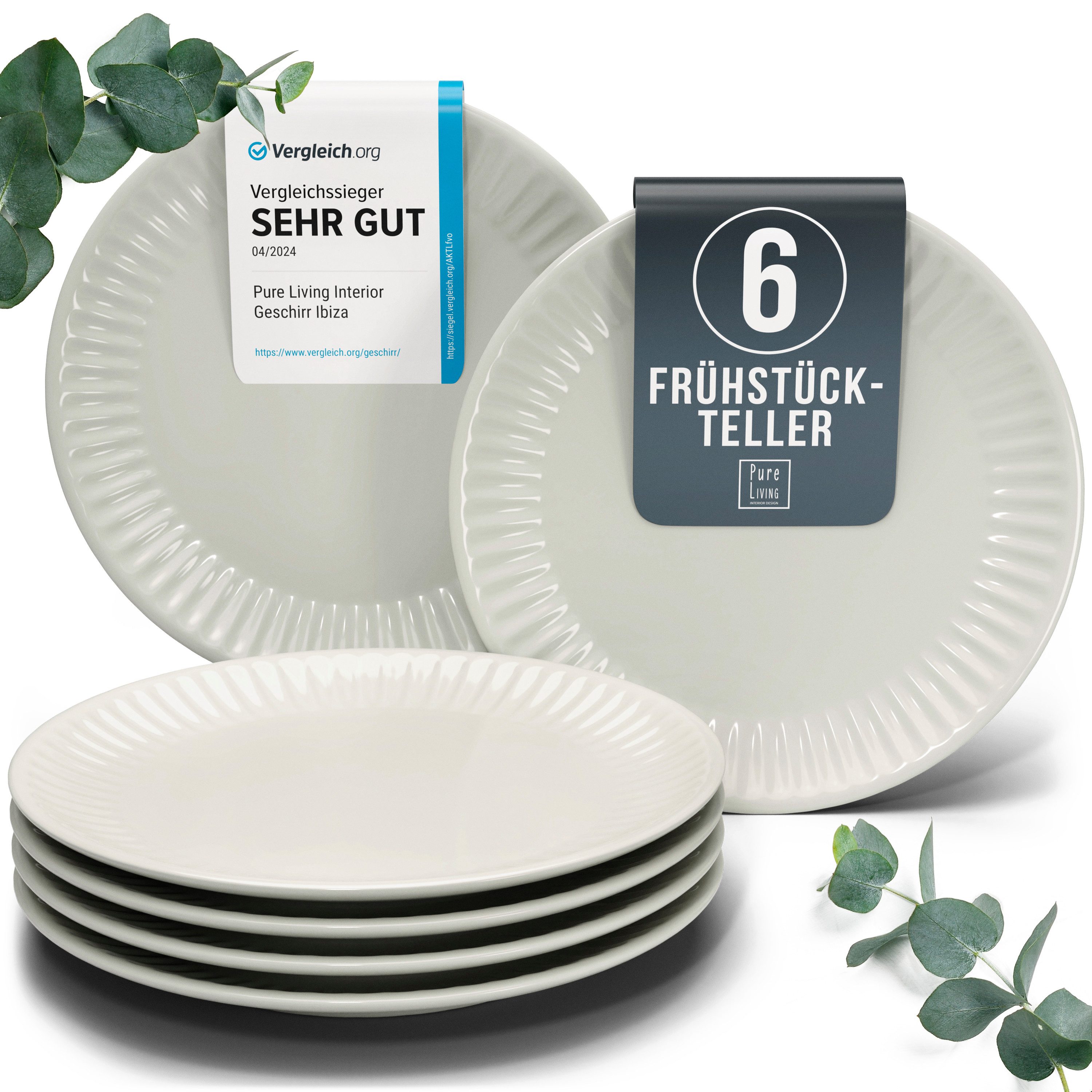 PURE LIVING INTERIOR DESIGN Geschirr-Set Hygge Dessertteller, Frühstückteller, 6er-Set, 20 cm, Beige (6-tlg), 6 Personen, Steingut