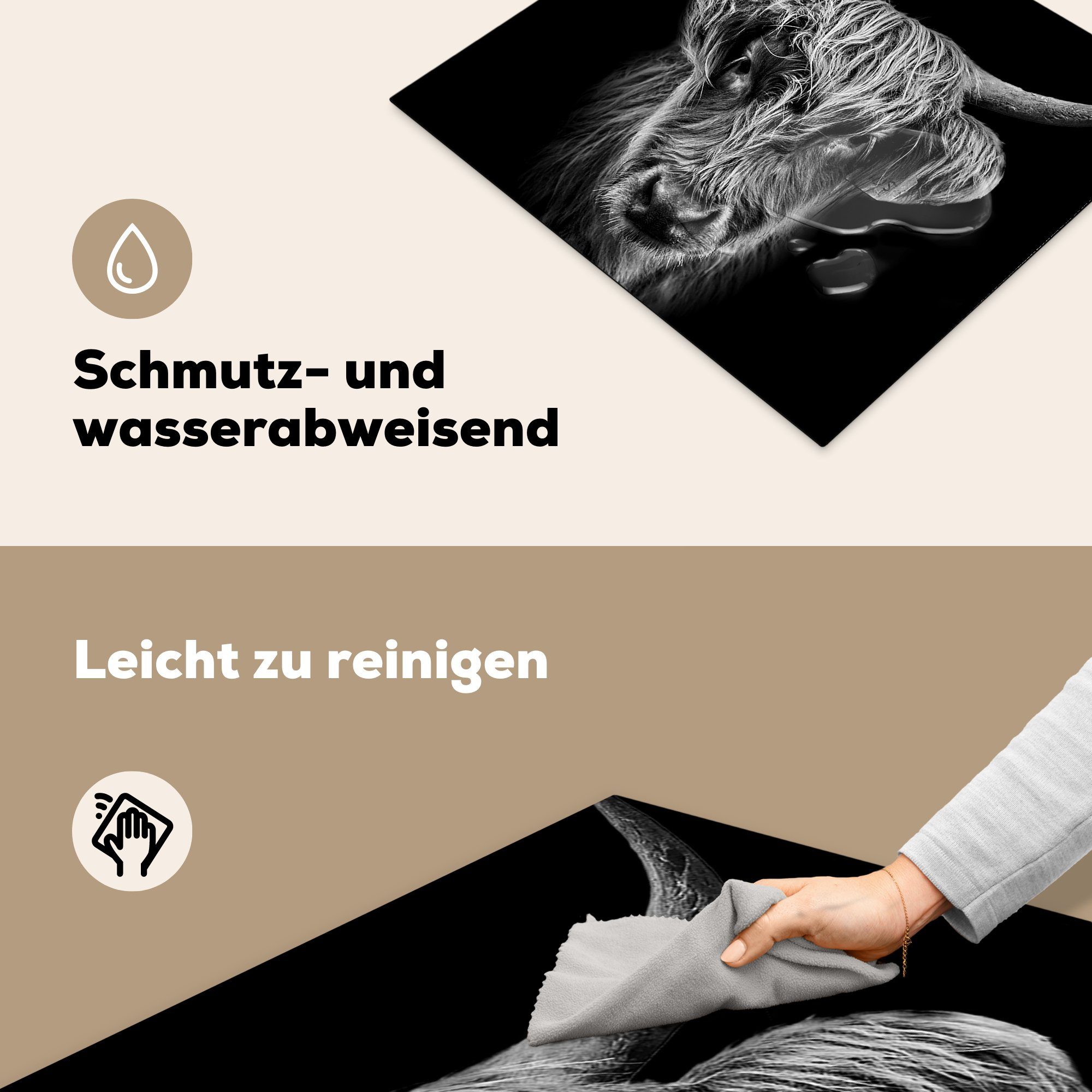 MuchoWow Herdblende-/Abdeckplatte Schottischer Highlander - Vinyl, Tiere, - 58x51 Schwarz für Induktionskochfeld Dekoration Küchen - Induktionsherd, (1 cm, Kuh tlg)
