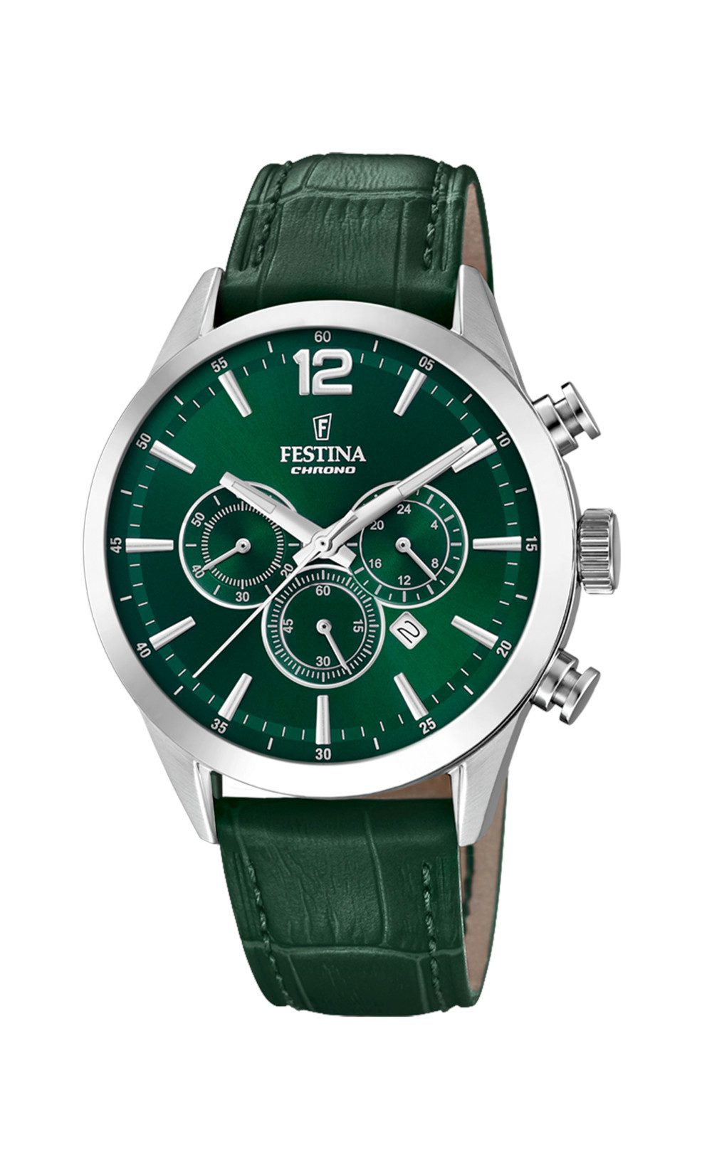 Festina Chronograph Grüne Herrenuhr mit Lederarmband, günstig online kaufen
