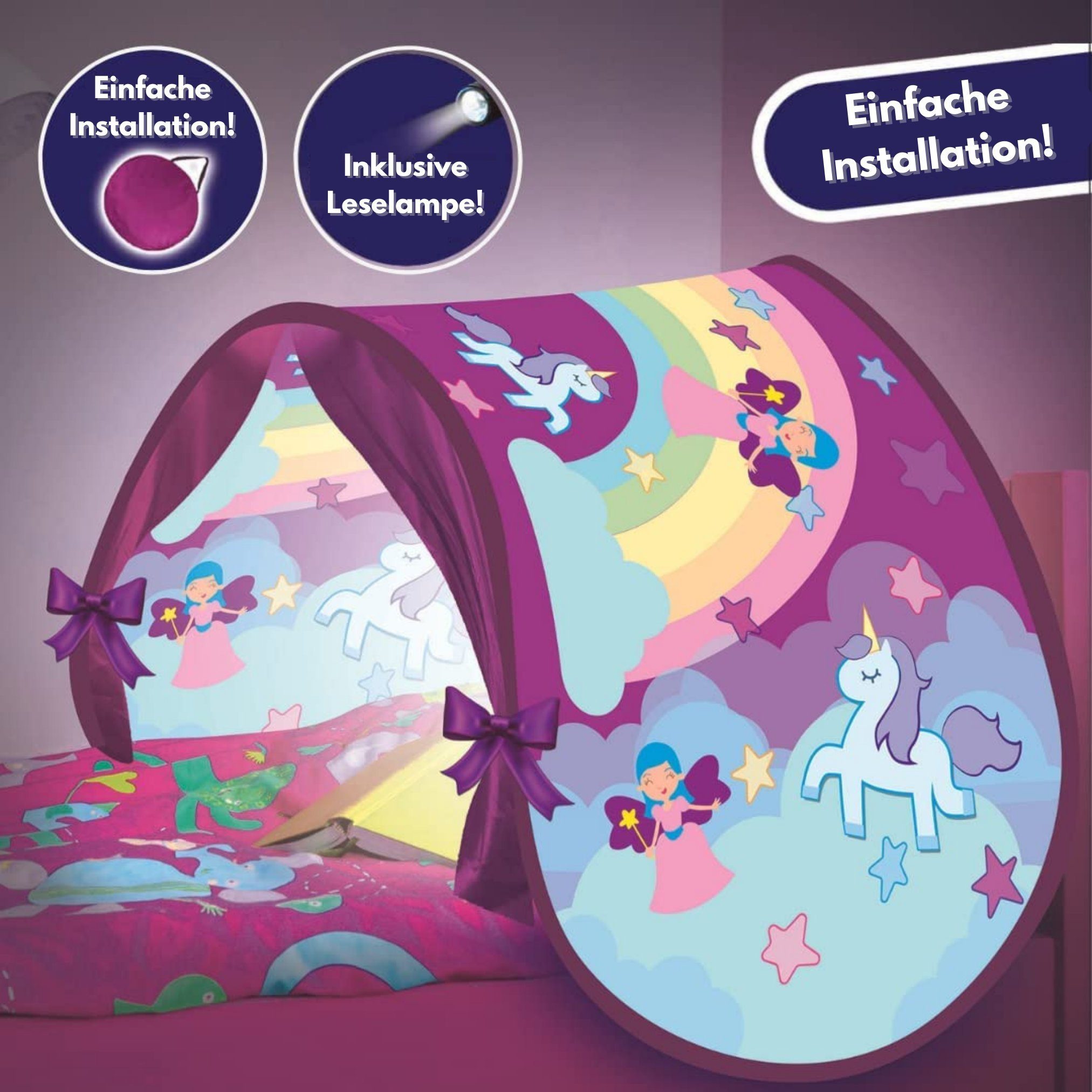 Best Direct® Betttunnel Sleepfun Tent® Bettzelt (1-St), Pop Up Zelt, mit Leselampe und Aufbewahrungstasche 70x200cm