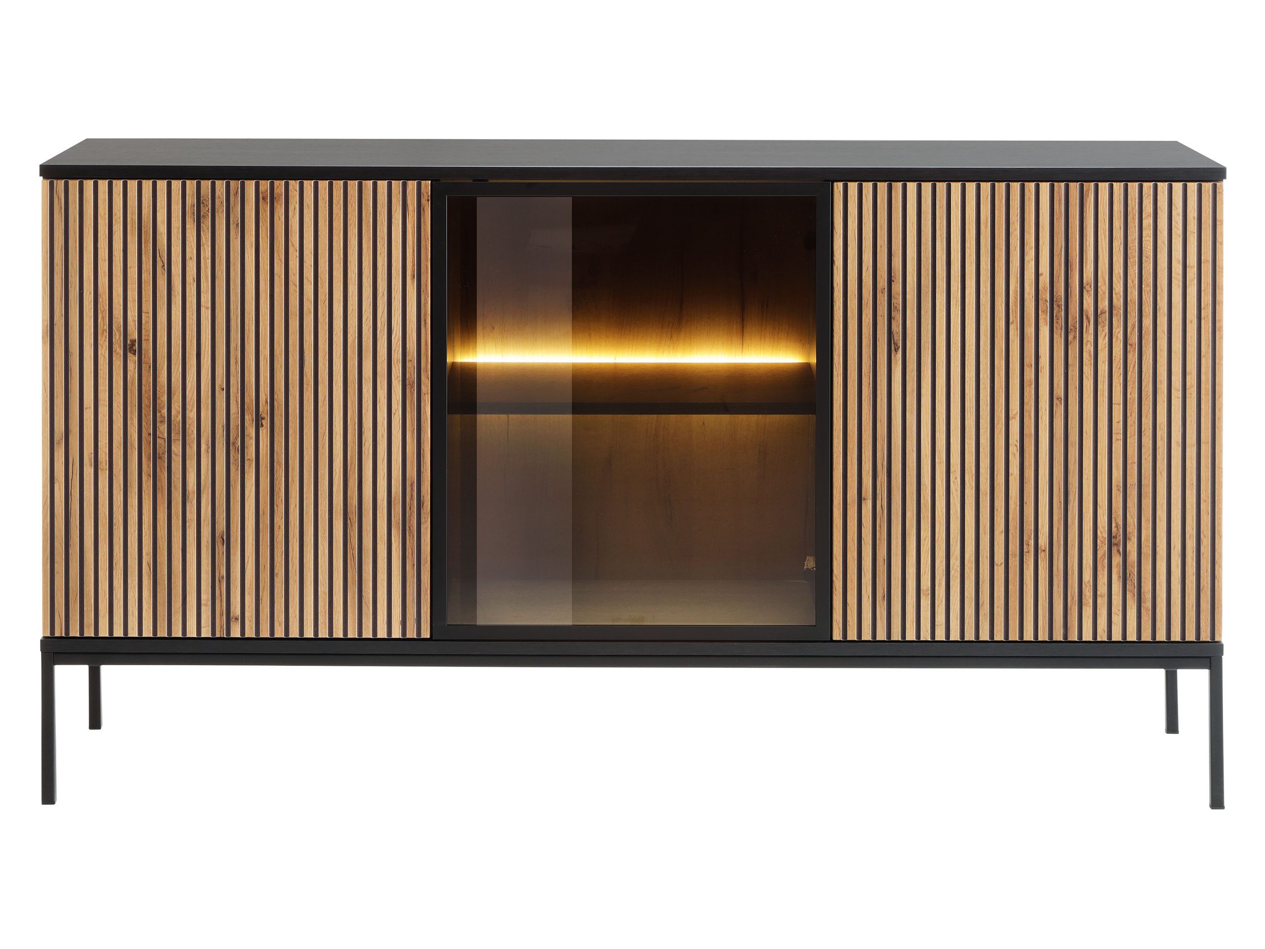 MIRJAN24 Kommode Sento K154 (mit 3-Drehtüren), mit LED-Beleuchtung, 154x39x83 cm