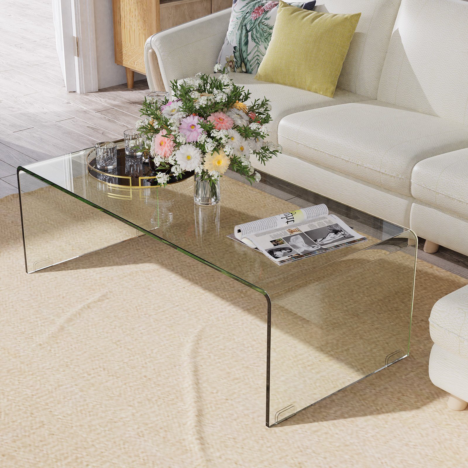 COSTWAY Couchtisch, aus gehärtetem Glas, Glastisch günstig online kaufen