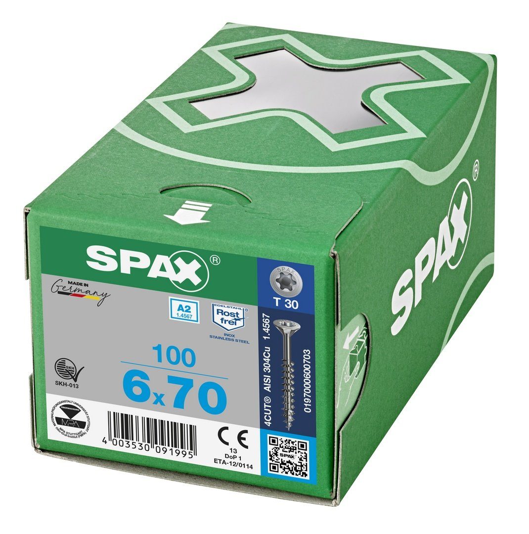 SPAX Spanplattenschraube Edelstahlschraube, mm A2, 6x70 (Edelstahl 100 St)
