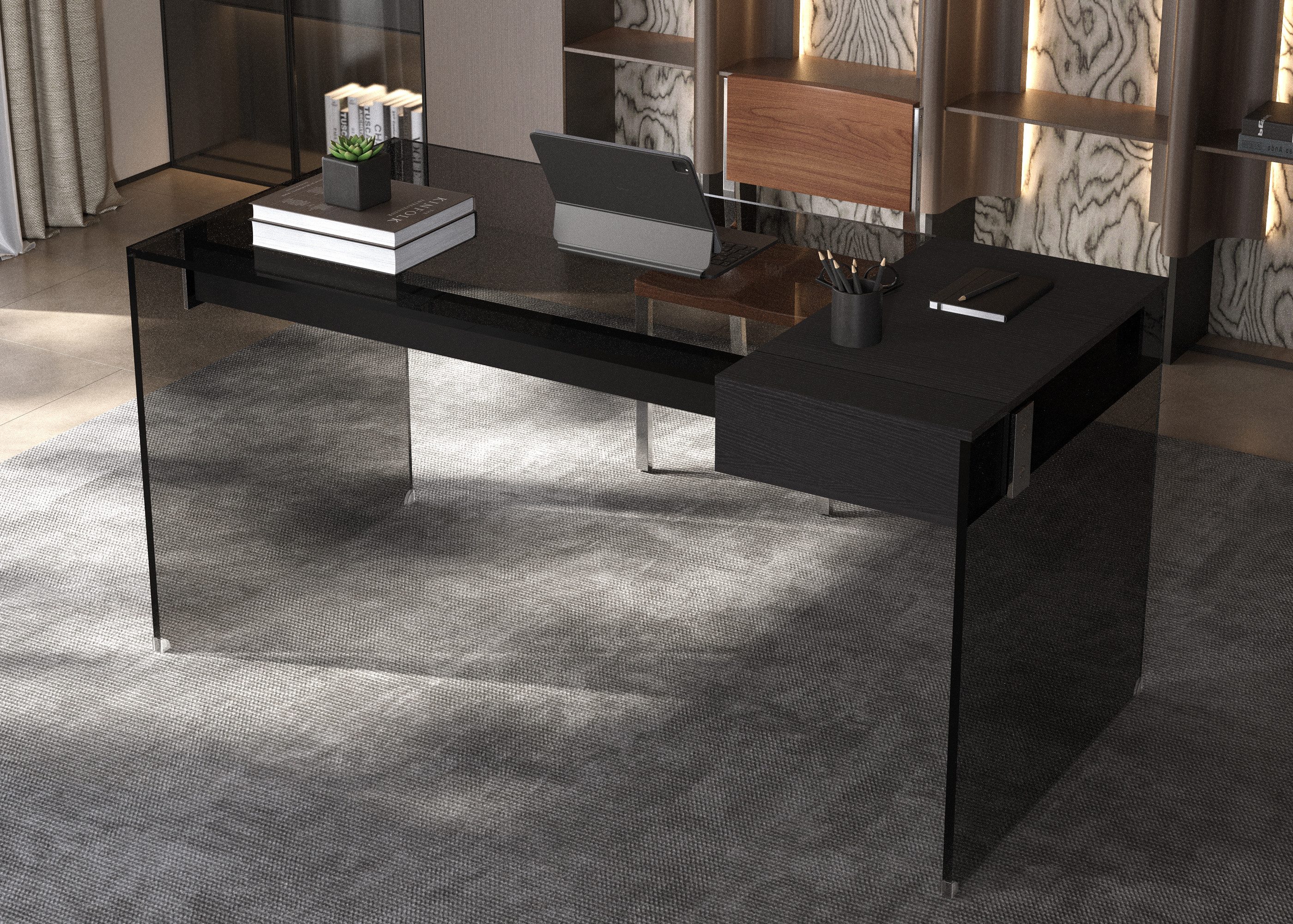 oleyluckidea Schreibtisch Schreibtisch mit Schubladen aus Sicherheitsglas stoßfest Schwarz (Set, ein Tisch), Breite 135 cm