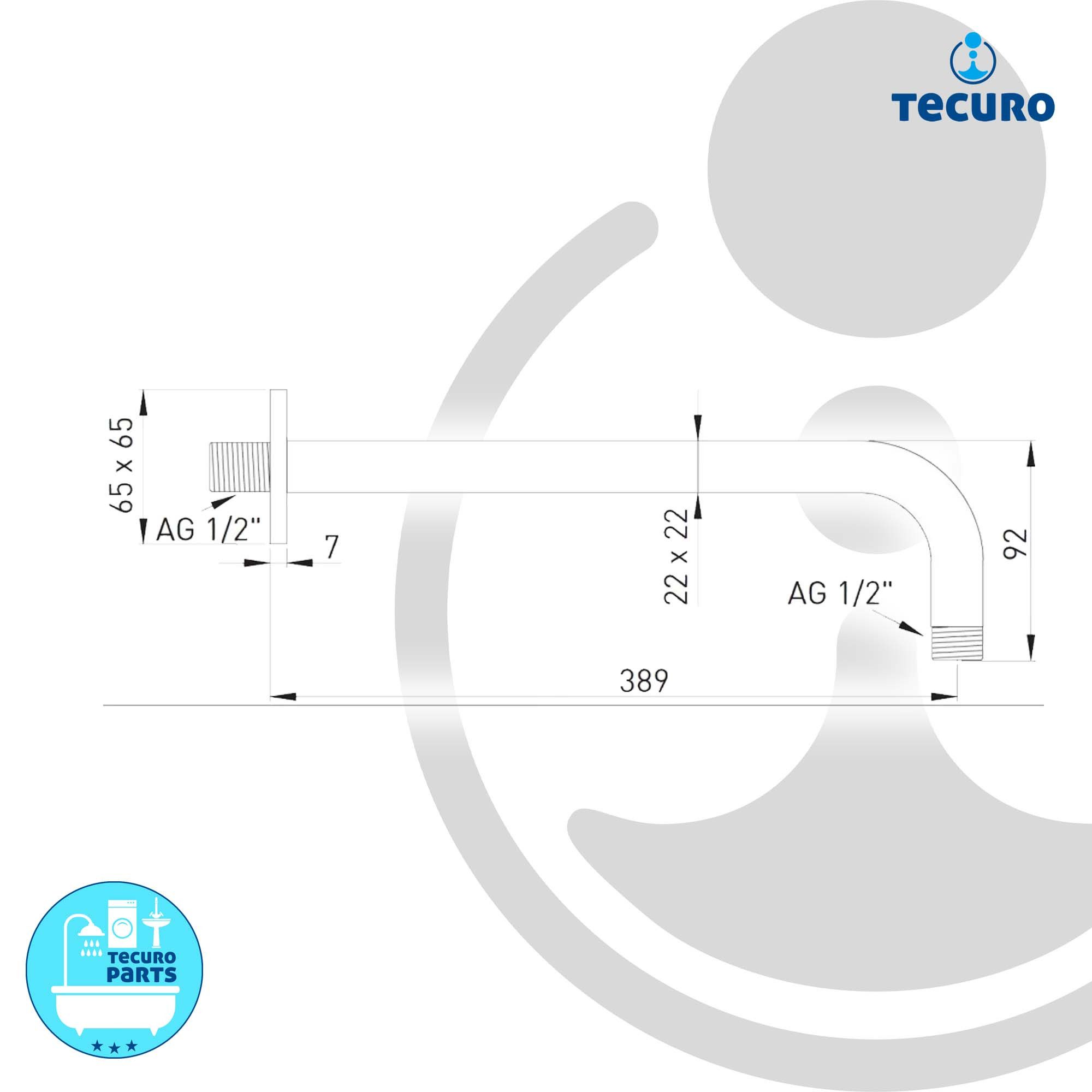 tecuro Brausearm DESIGN eckiger 400 mm Brausearm 90° gebogen für Regenbrausen